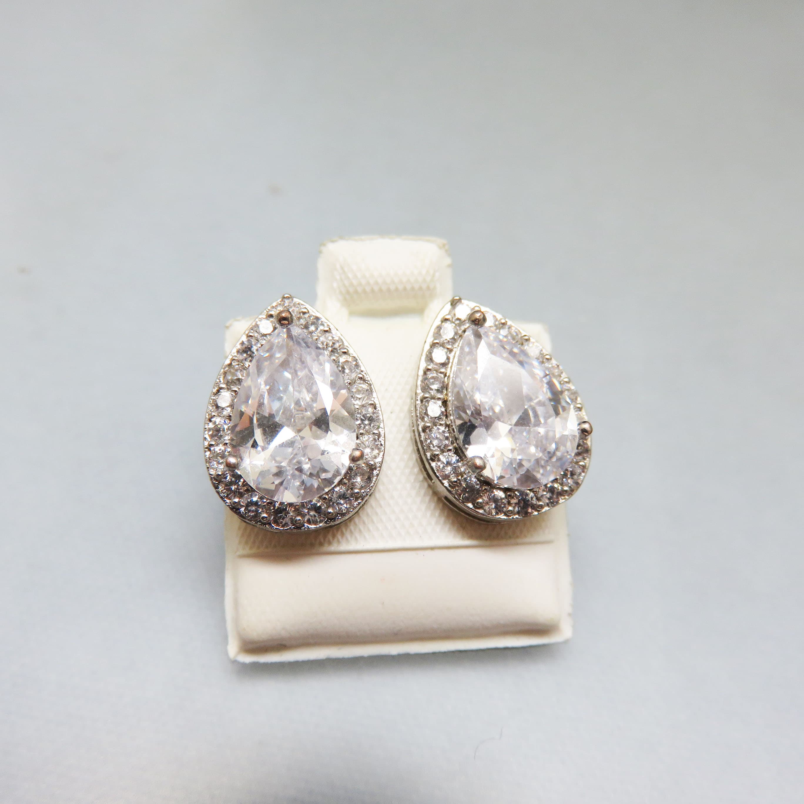 Brilliant Pear-Cut CZ Halo Stud Earrings