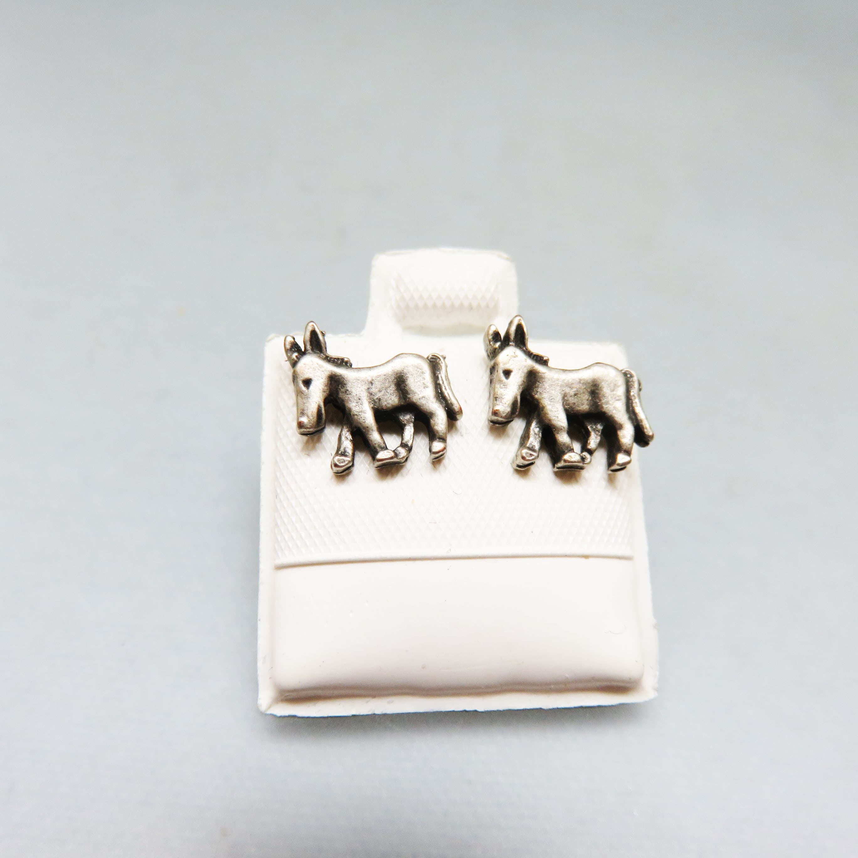 Tiny Vintage Pewter Donkey Stud Earrings