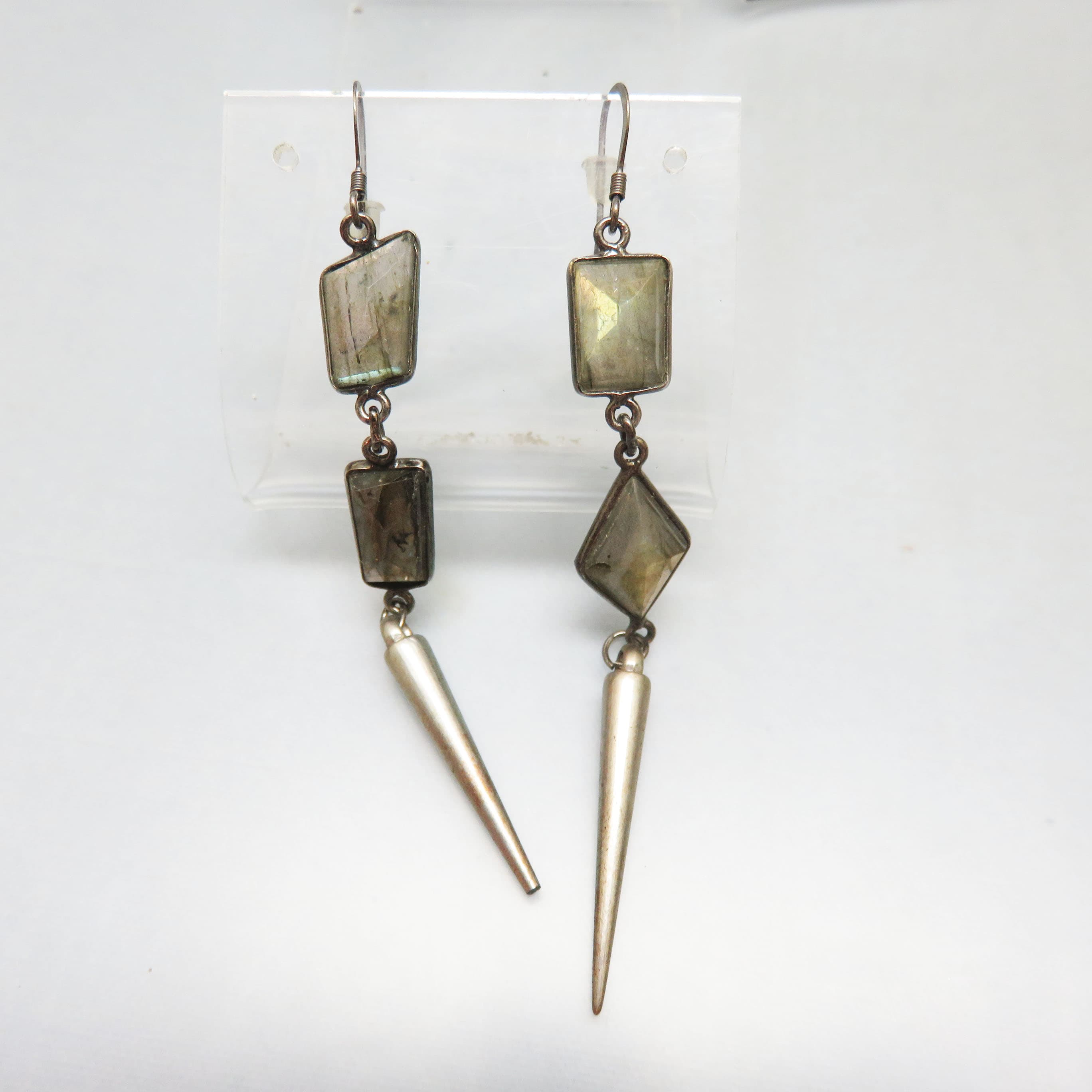 Labradorite Geometric Spike Dangle Earrings