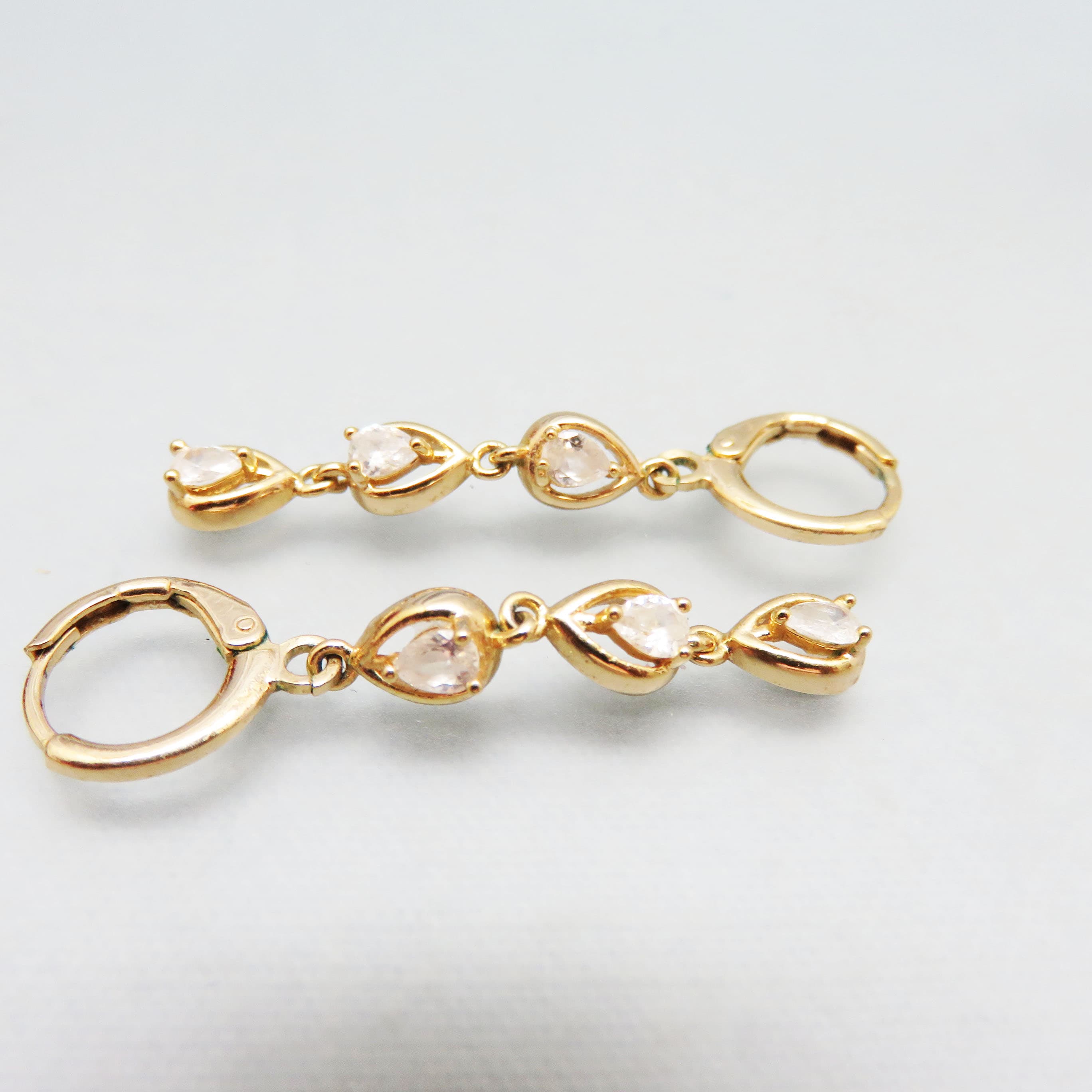 Vintage Triple Teardrop CZ Hoop Earrings