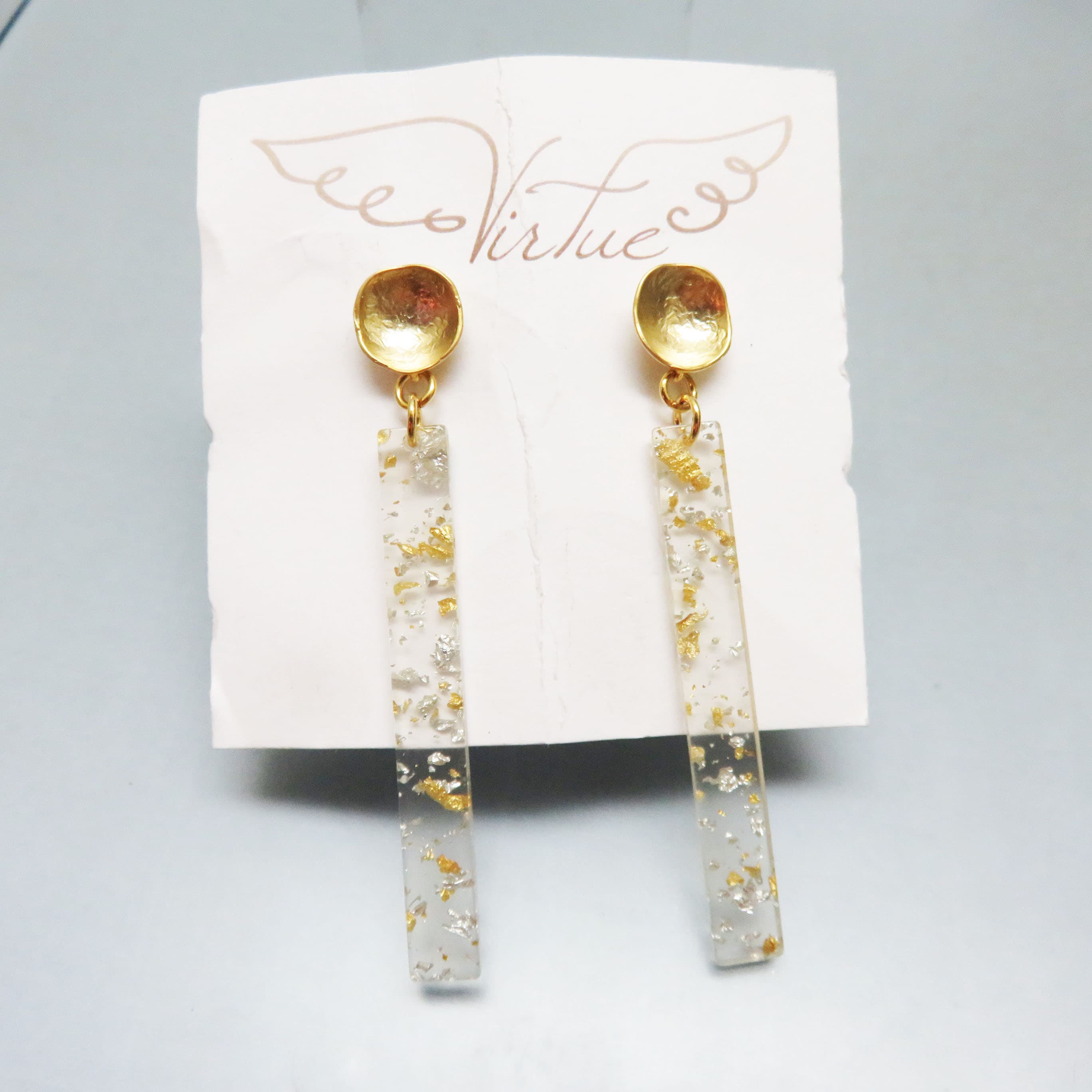 Virtue Gold and Silver Flake Acrylic Bar Earrings