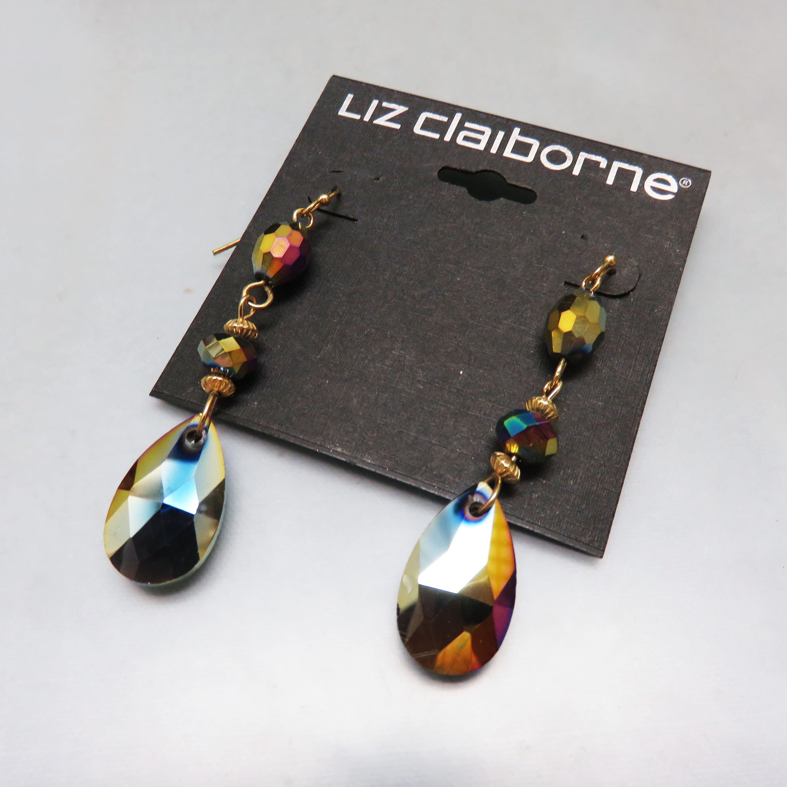 Liz Claiborne Aurora Borealis Crystal Teardrop Earrings  Description: