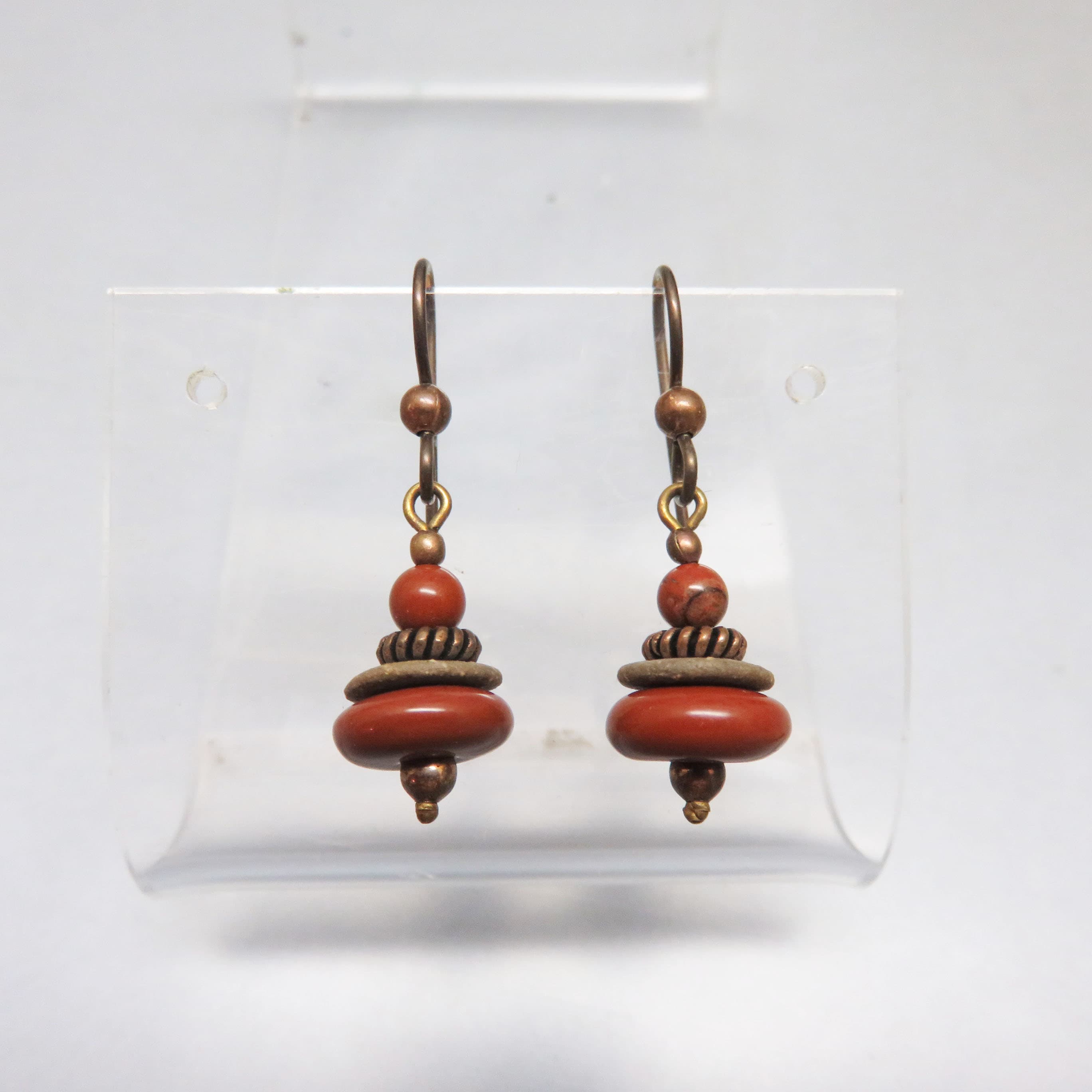 Vintage Brown Stone and Antiqued Copper Beaded Earrings