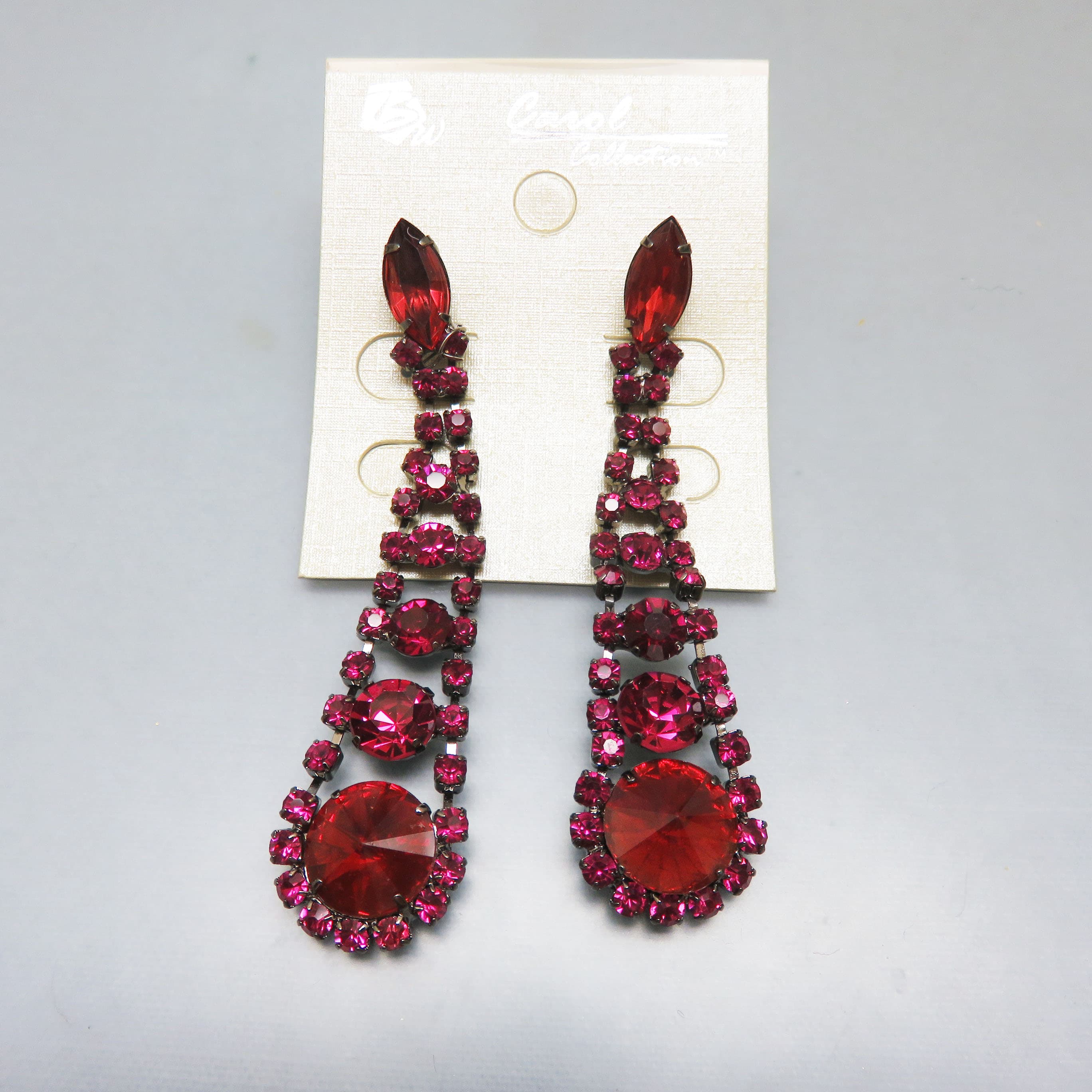 Carol Collection Fuchsia Rhinestone Waterfall Runway Earrings
