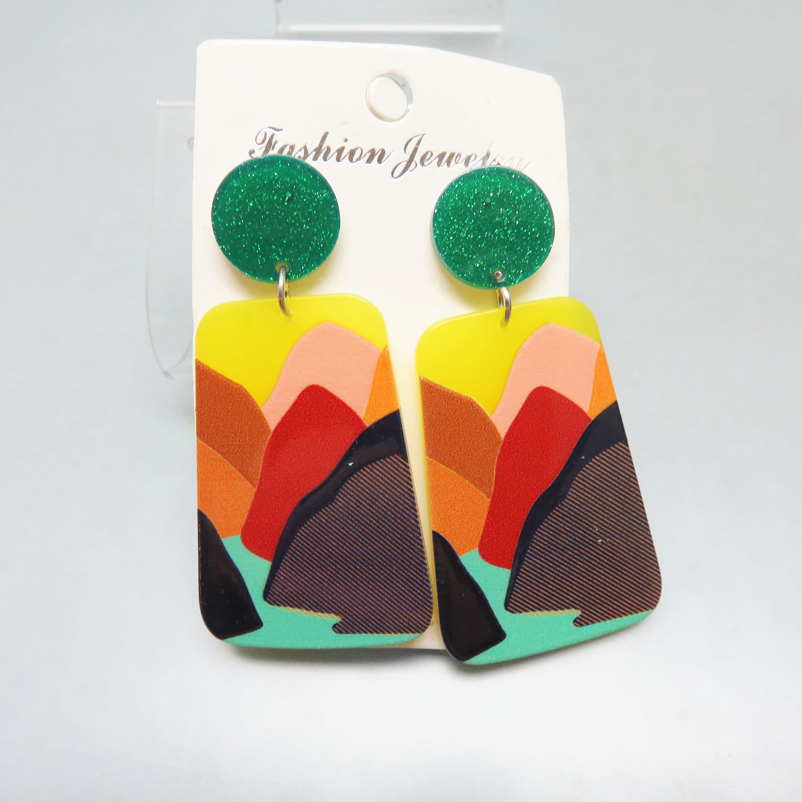 Colorful Mountain Landscape Resin Statement Earrings