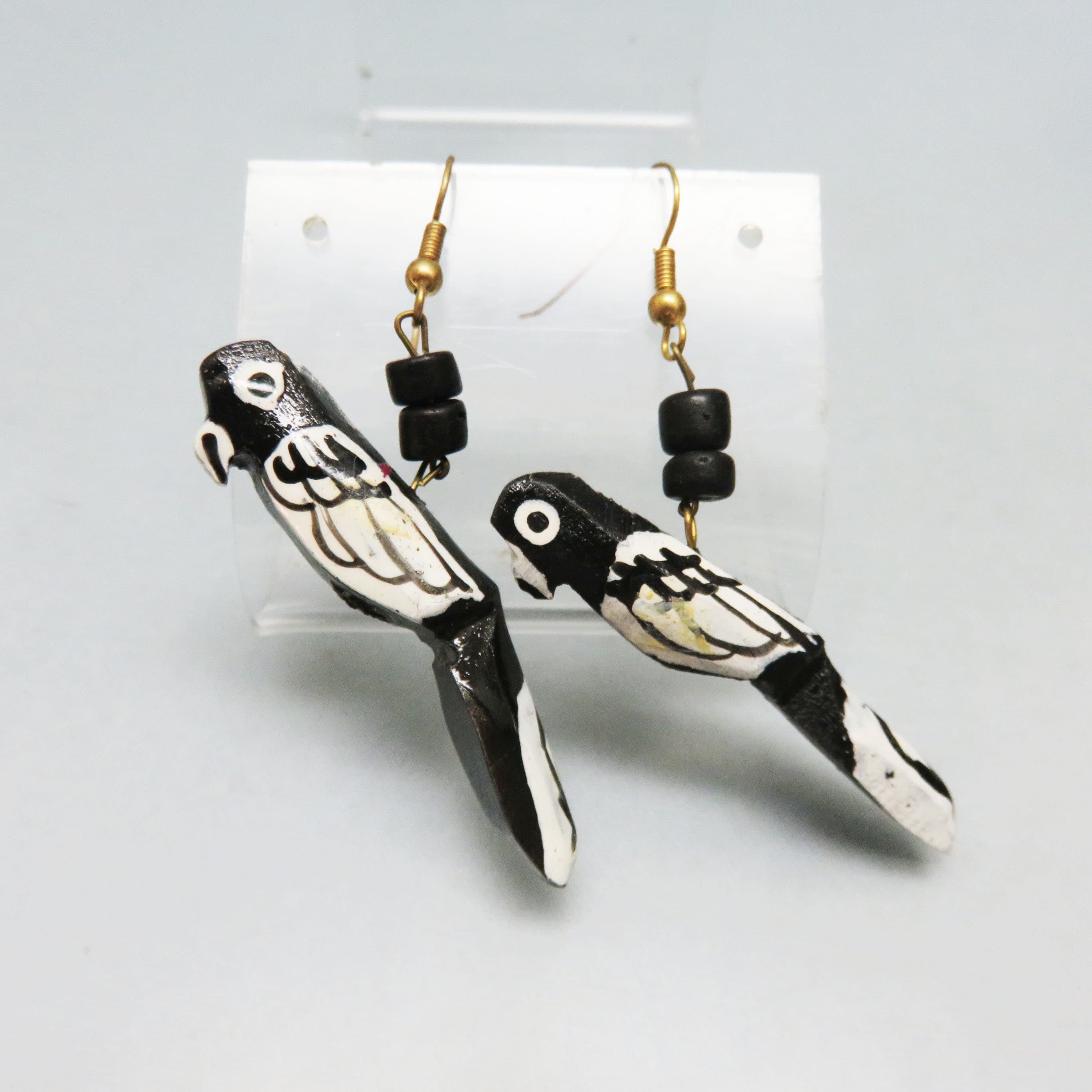 Midnight Parrots Hand-Painted Wooden Earrings