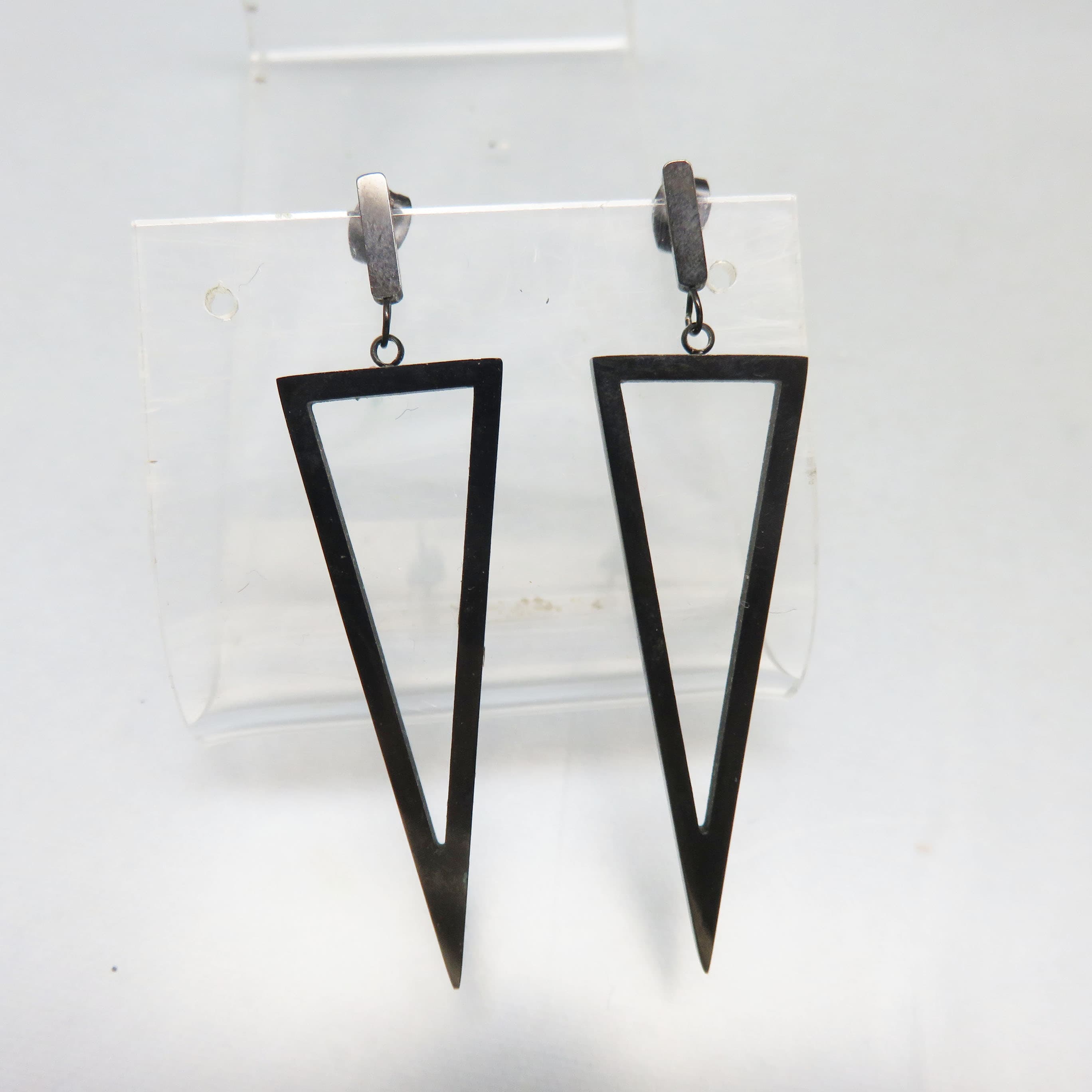 Architectural Black Open Triangle Drop Earrings
