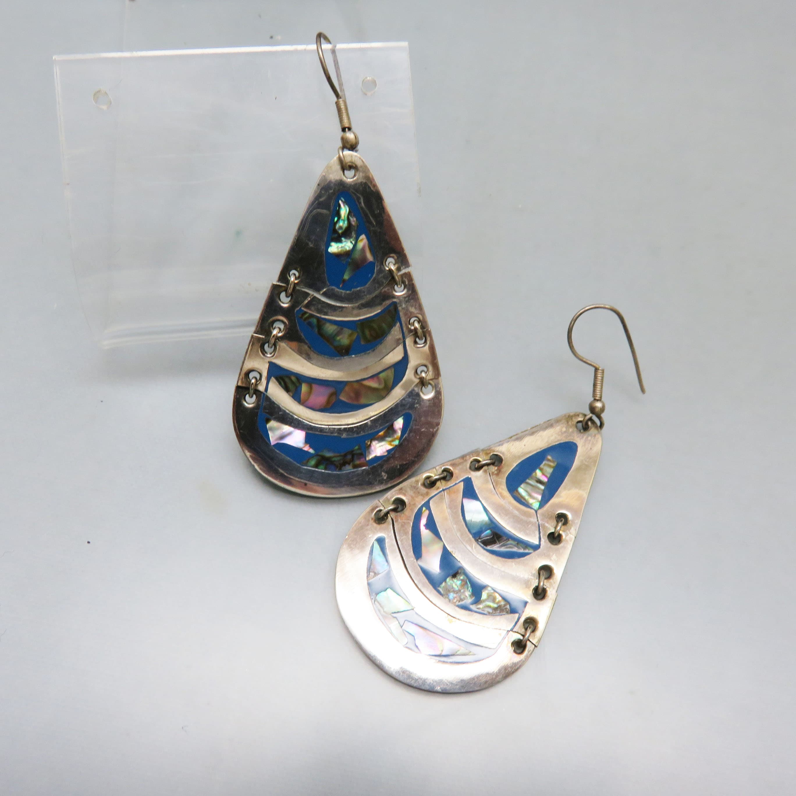 Mexican Abalone Mosaic Articulated Drop Earrings
