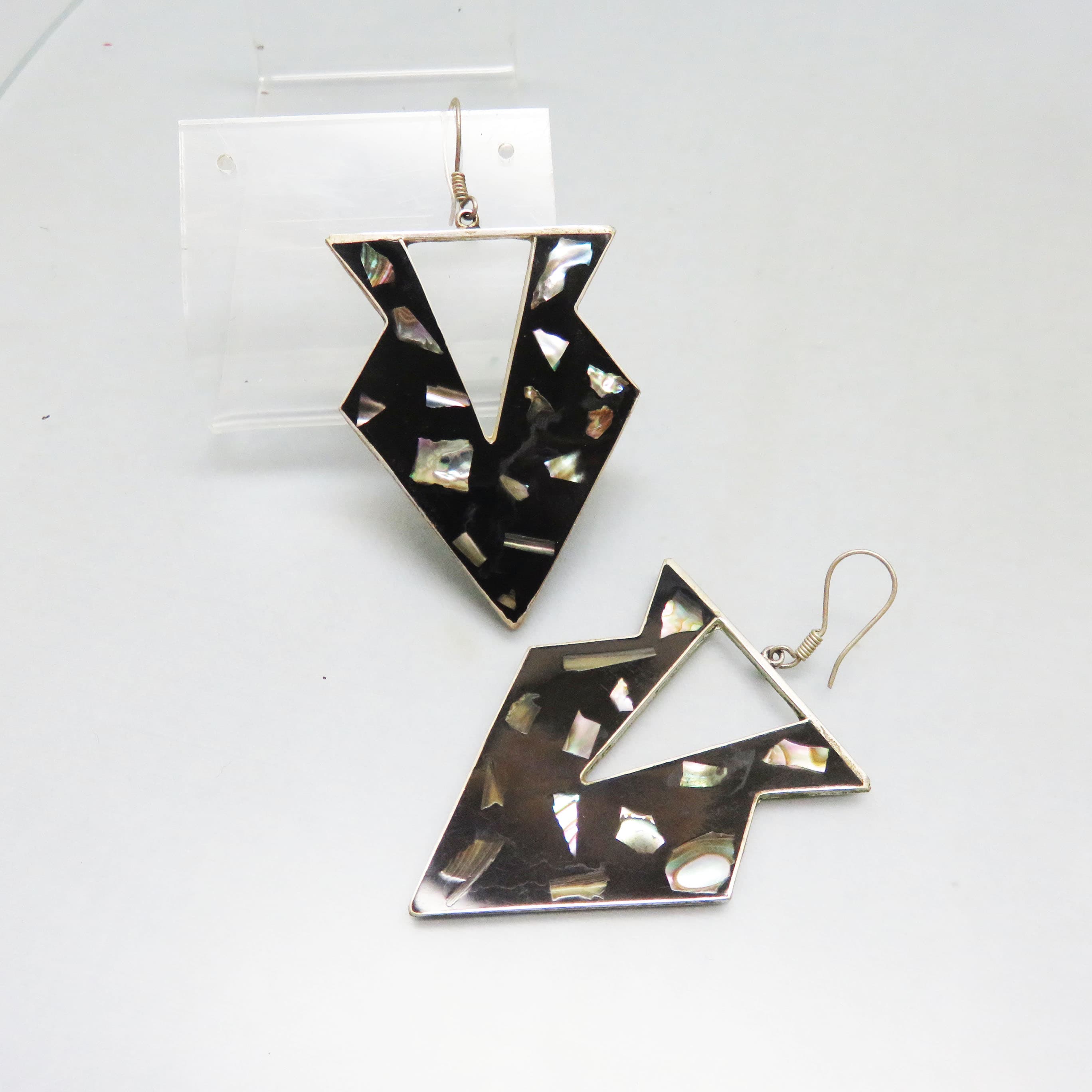 Architectural Black Abalone Mosaic Statement Earrings
