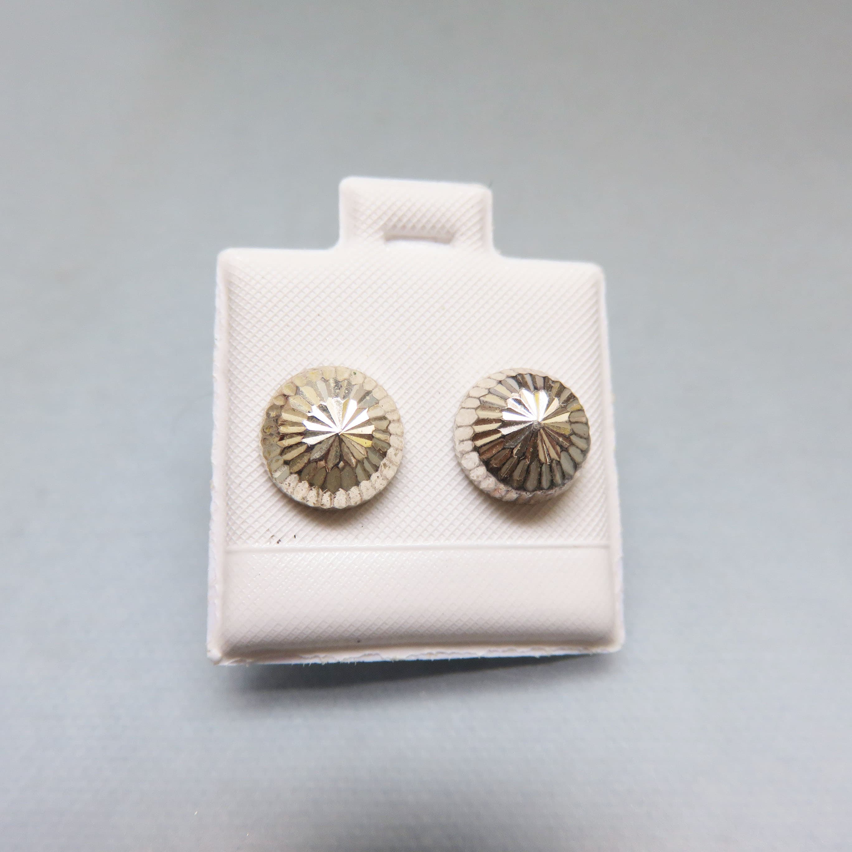 Diamond-Cut Starburst Sterling Silver Button Earrings
