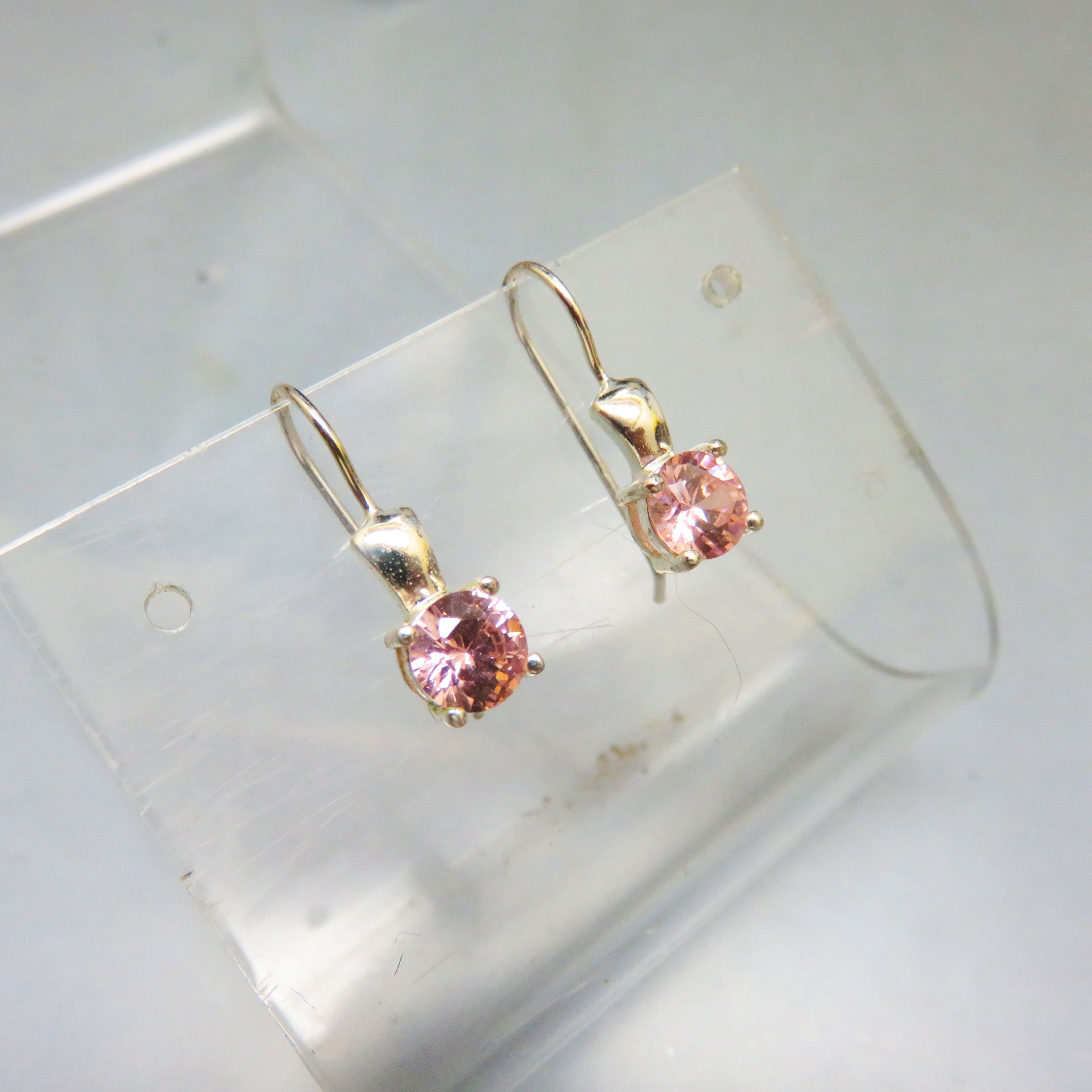Blush Pink CZ Sterling Silver Solitaire Earrings