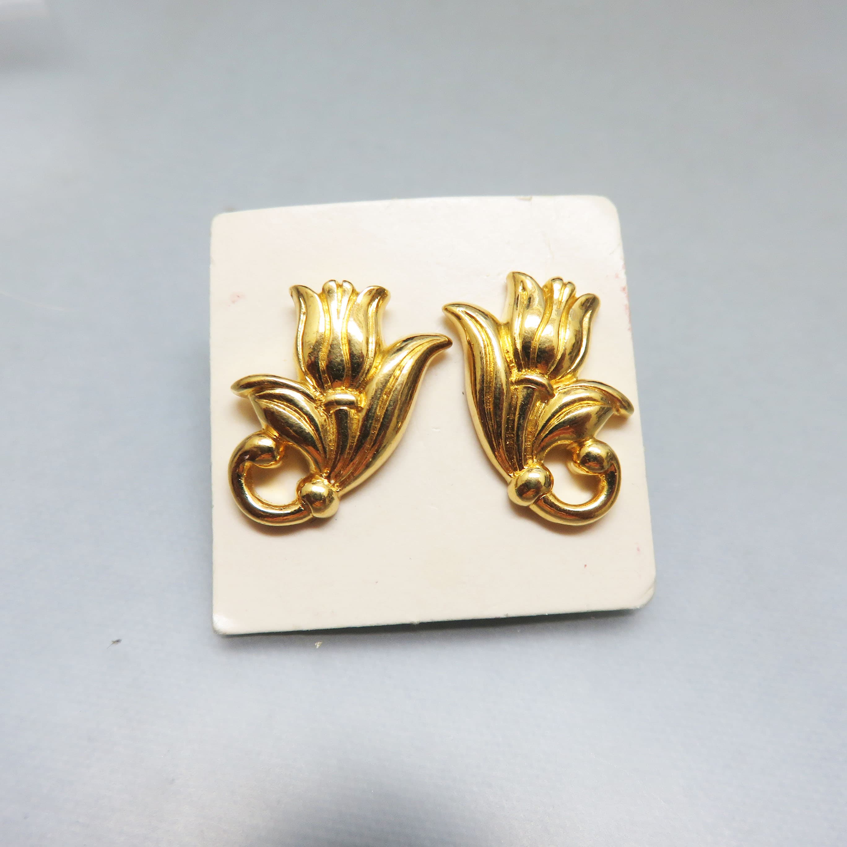 Circa 1970 Gold-Plated Sculptural Tulip Post Earrings