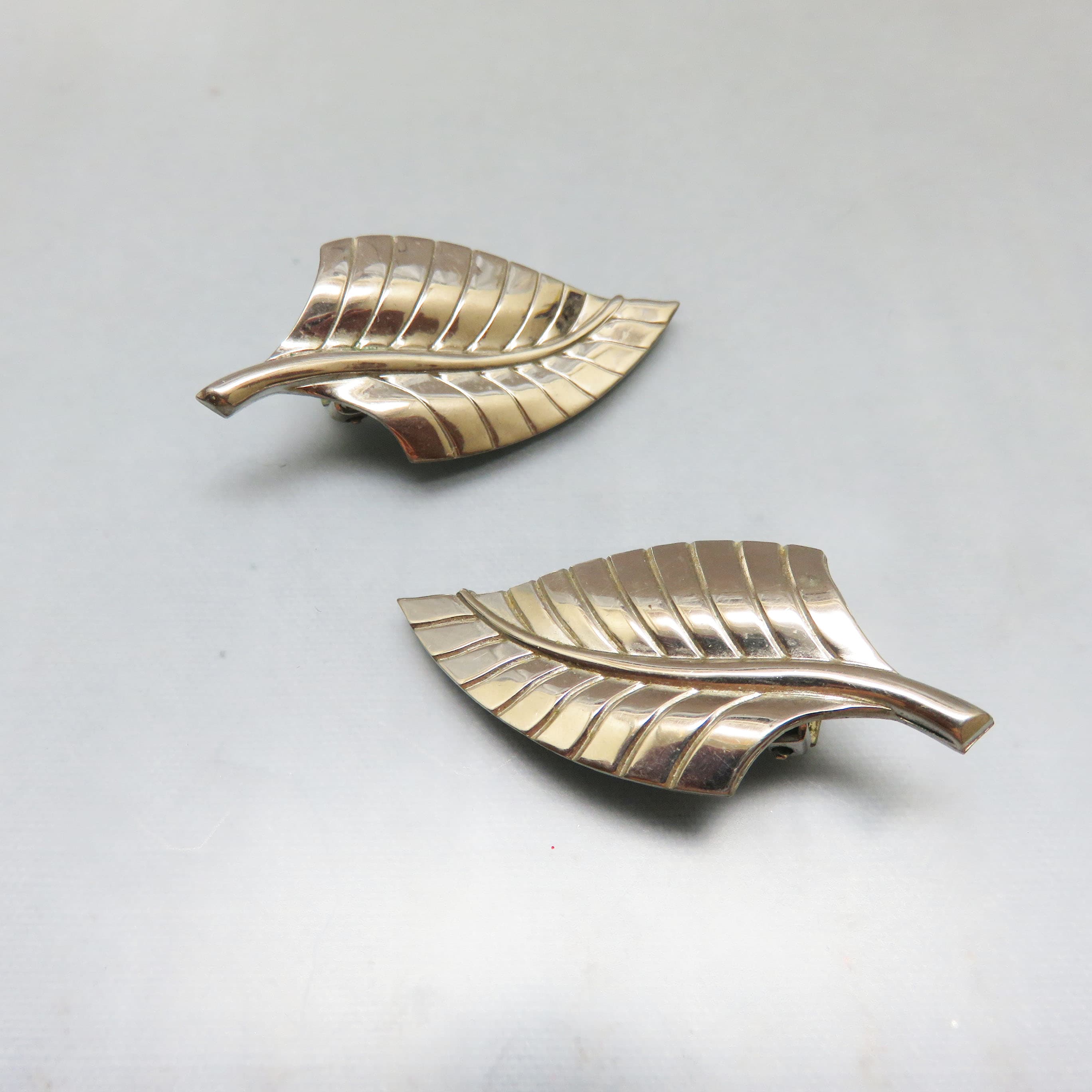 Oversized Silvertone Sculptural Leaf Clip-On Earrings
