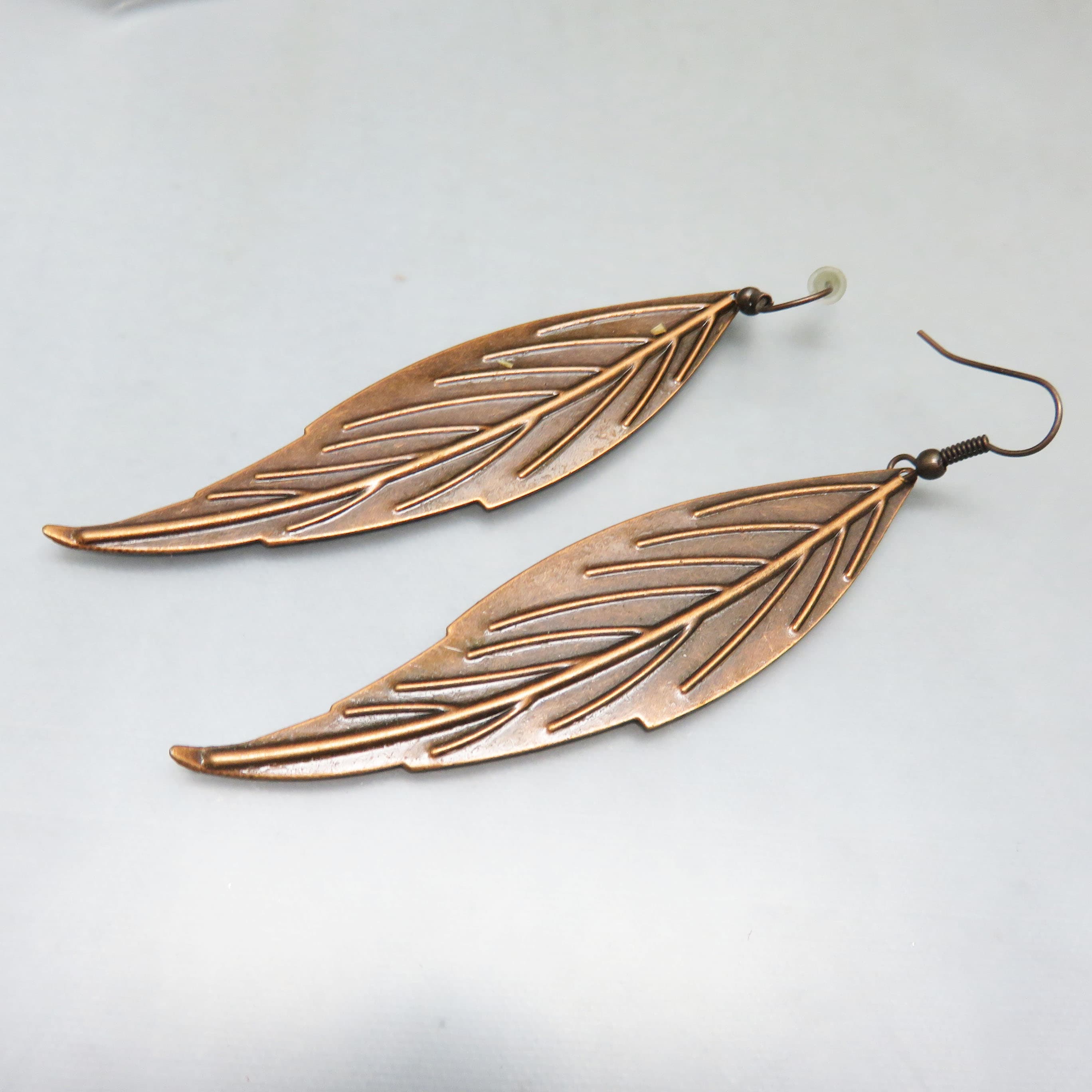 Oversized Stamped Feather Earrings – Copper Finish
