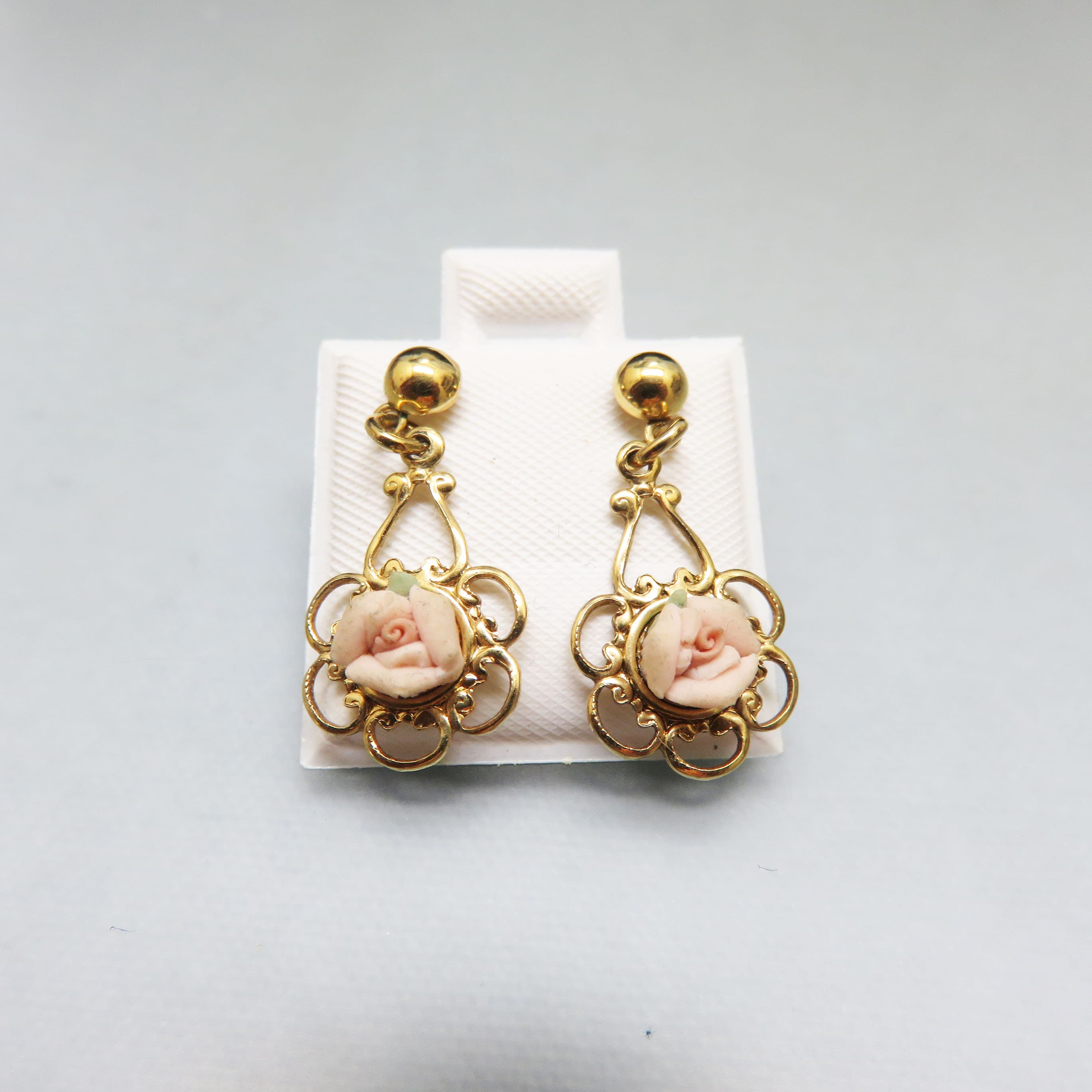 1960s Bisque Rose Gold-Plated Filigree Drop Earrings