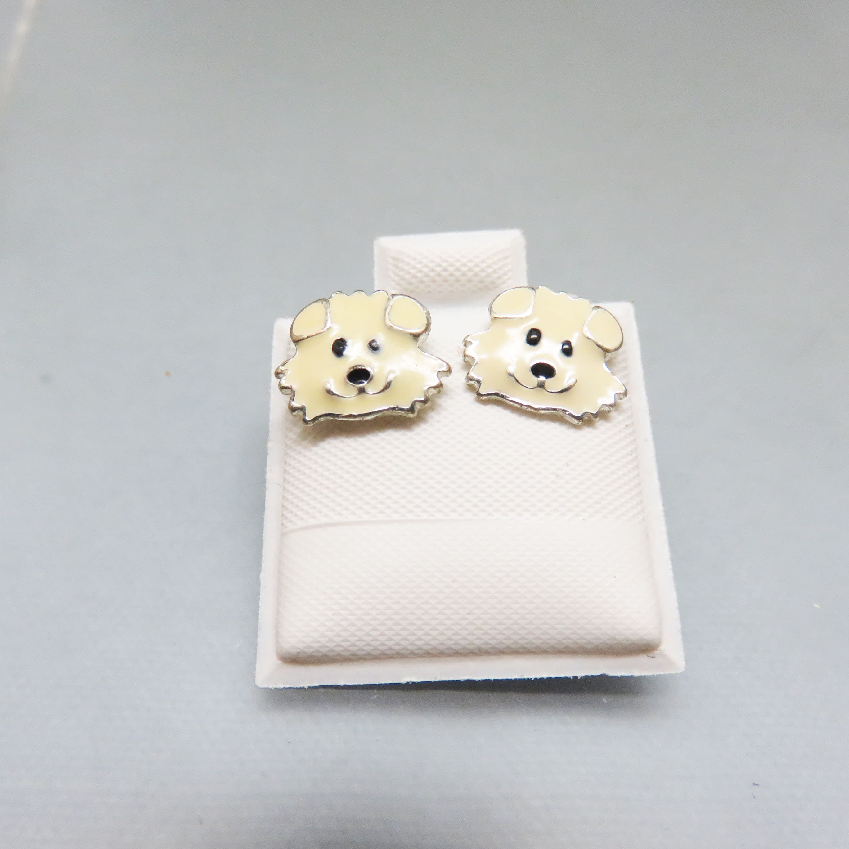 Tiny Cream Enamel Puppy Dog Stud Earrings