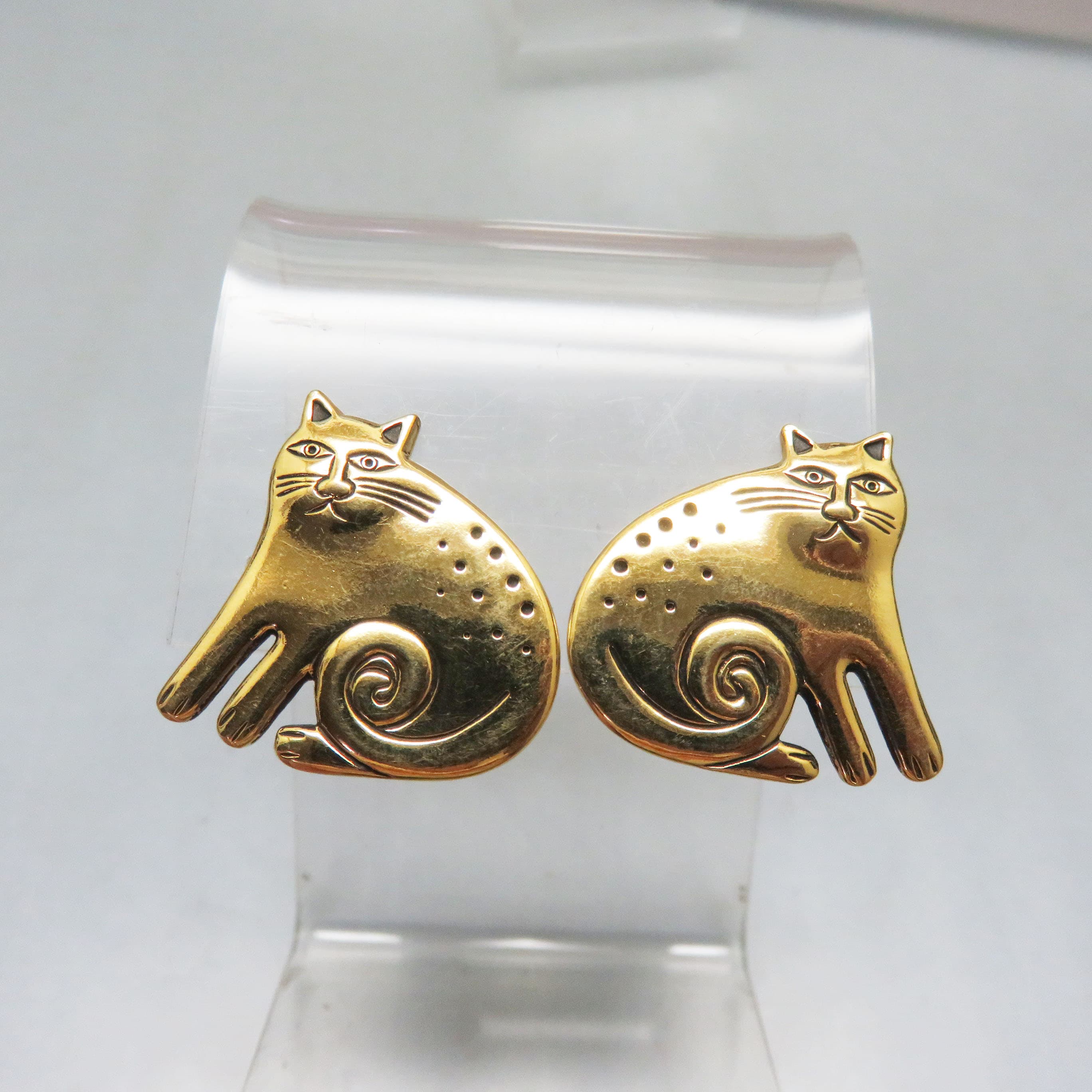 Vintage Laurel Burch Keshire Cat Goldtone Clip-On Earrings