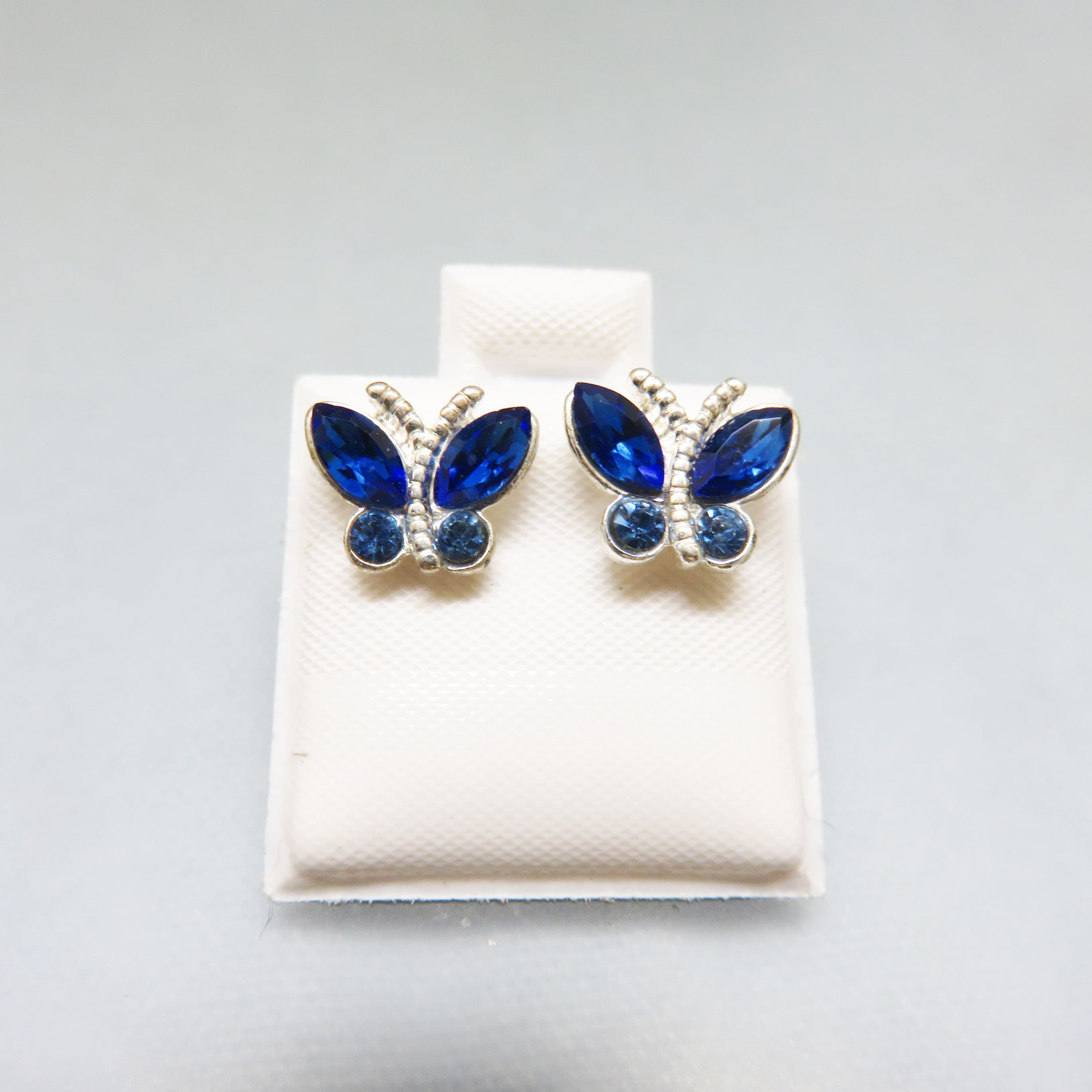 Two-Tone Blue Rhinestone Butterfly Stud Earrings