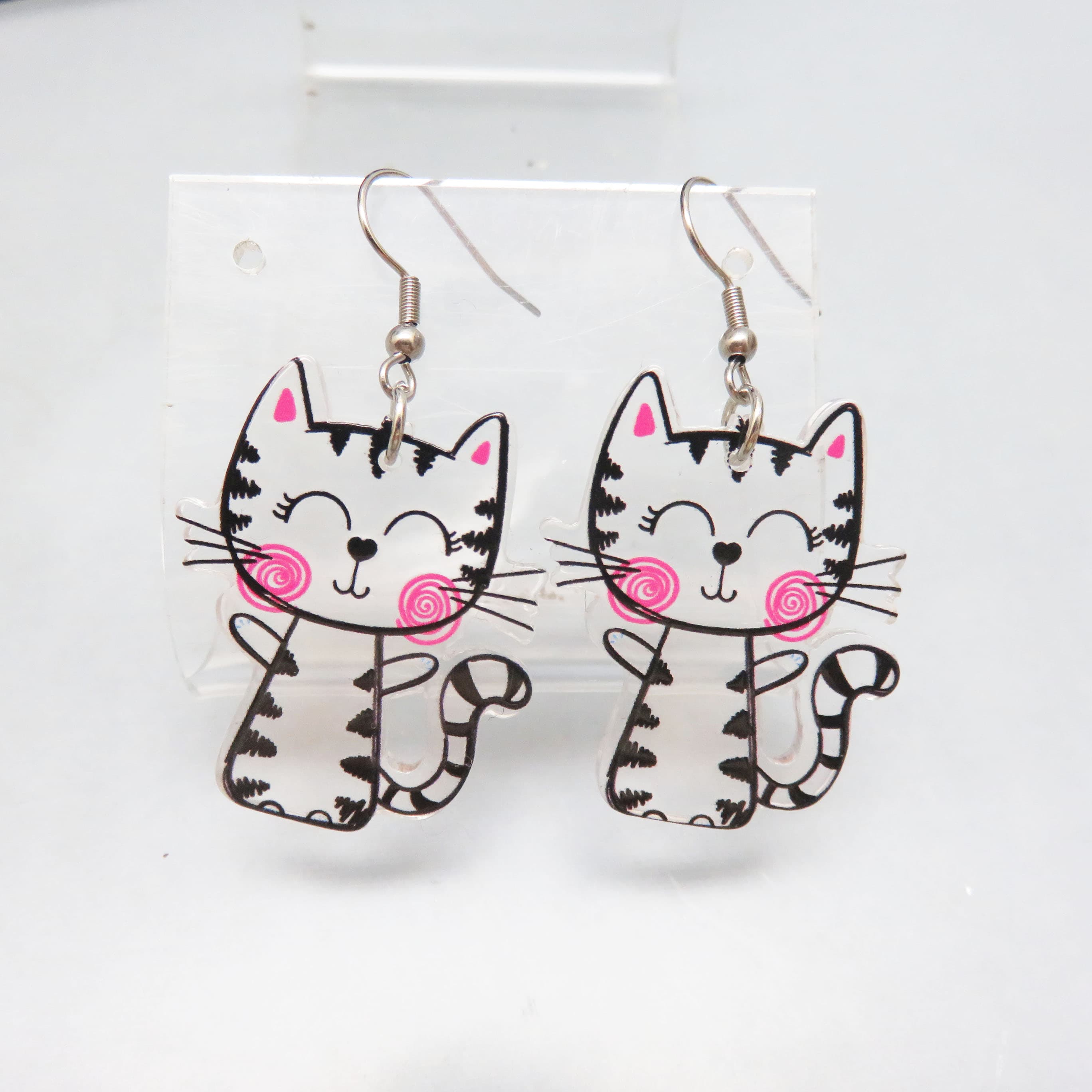 Double-Sided Clear Acetate Cat Dangle Earrings