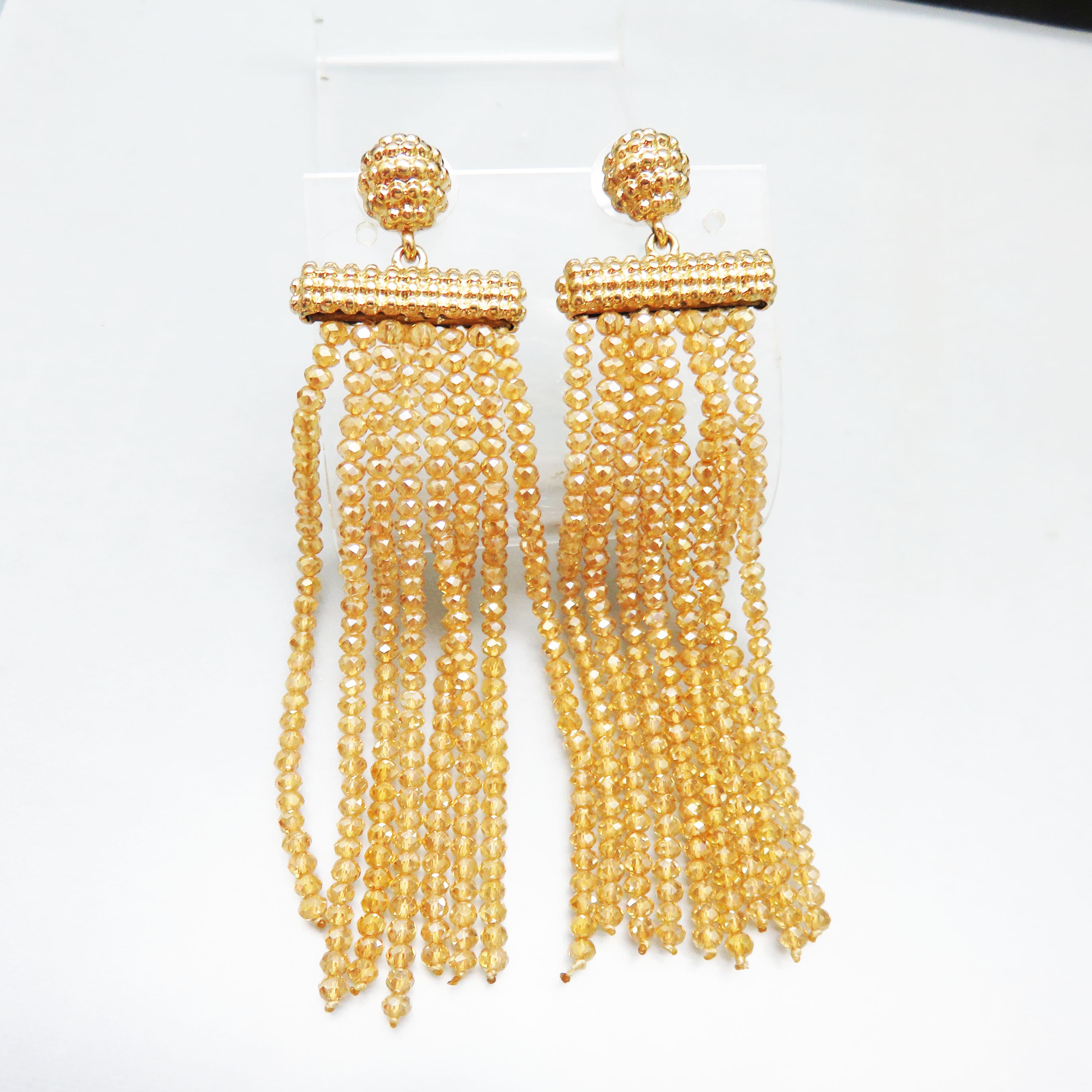 The Golden Rain Earrings – Aurora Borealis Crystal Tassels