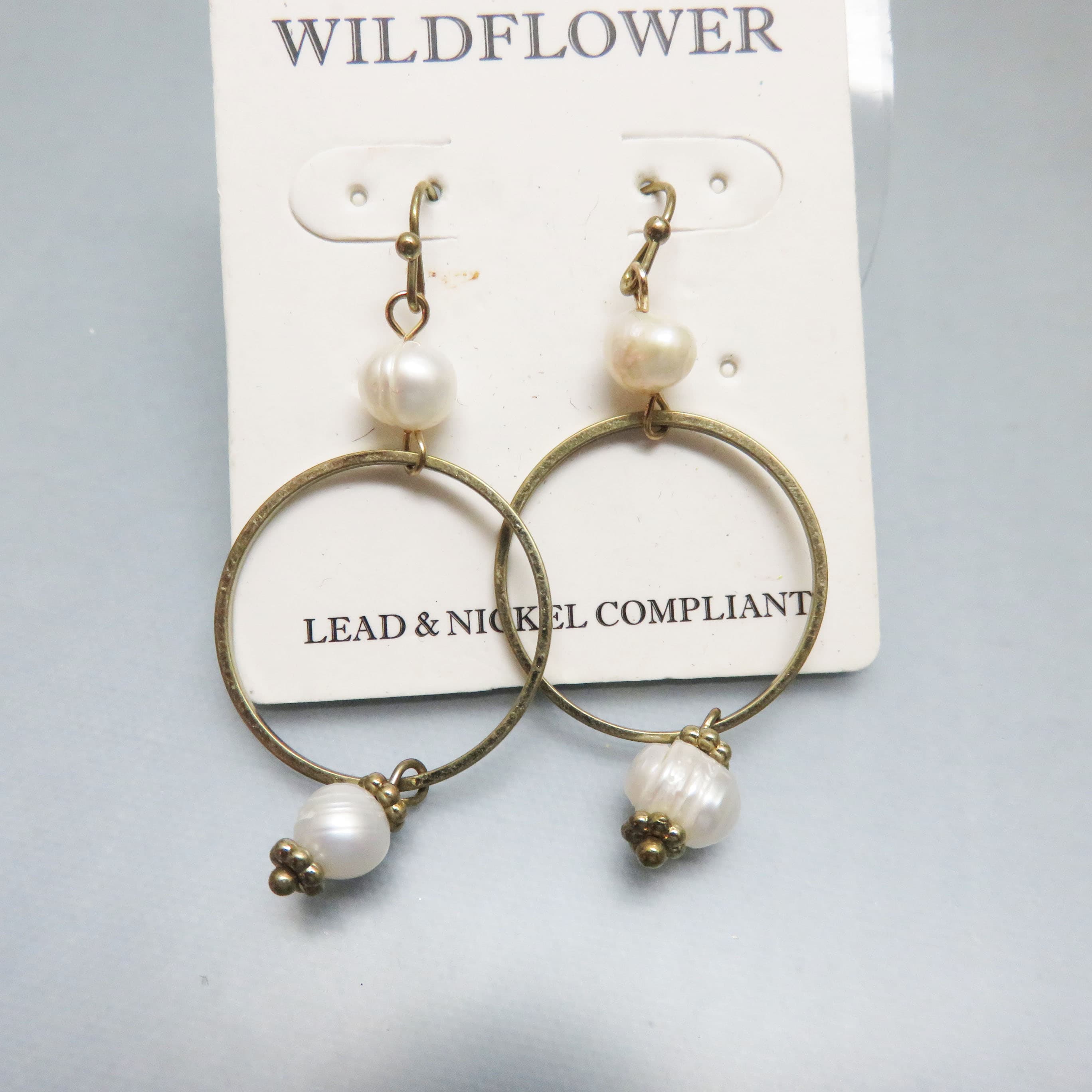 Wildflower Pearl and Goldtone Hoop Earrings