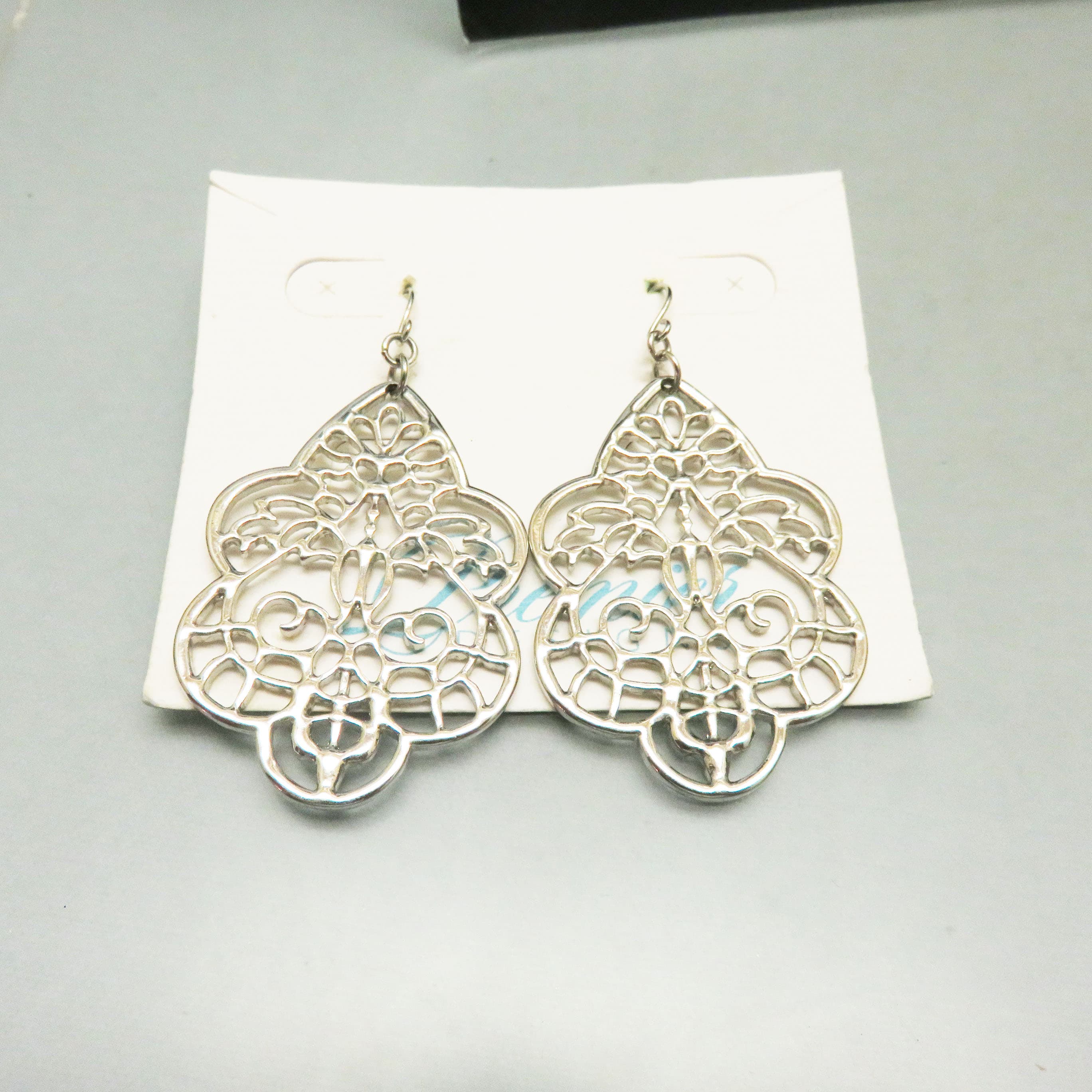 Premier Designs Silvertone Lacework Dangle Earrings