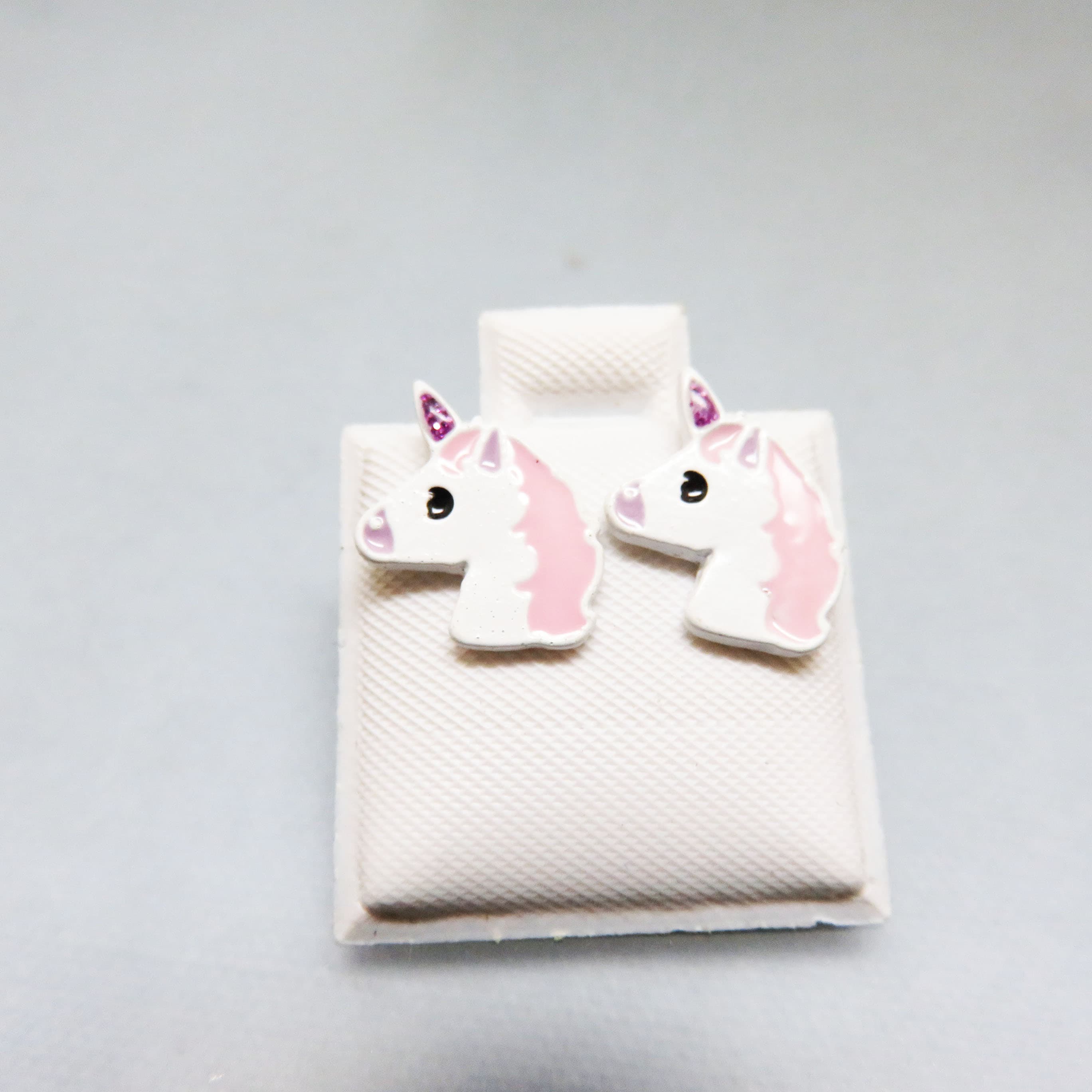 Pink Enamel Unicorn Stud Earrings, Whimsical Fantasy Post Earrings, Cute White Unicorn Jewelry, Kawaii Animal Earrings
