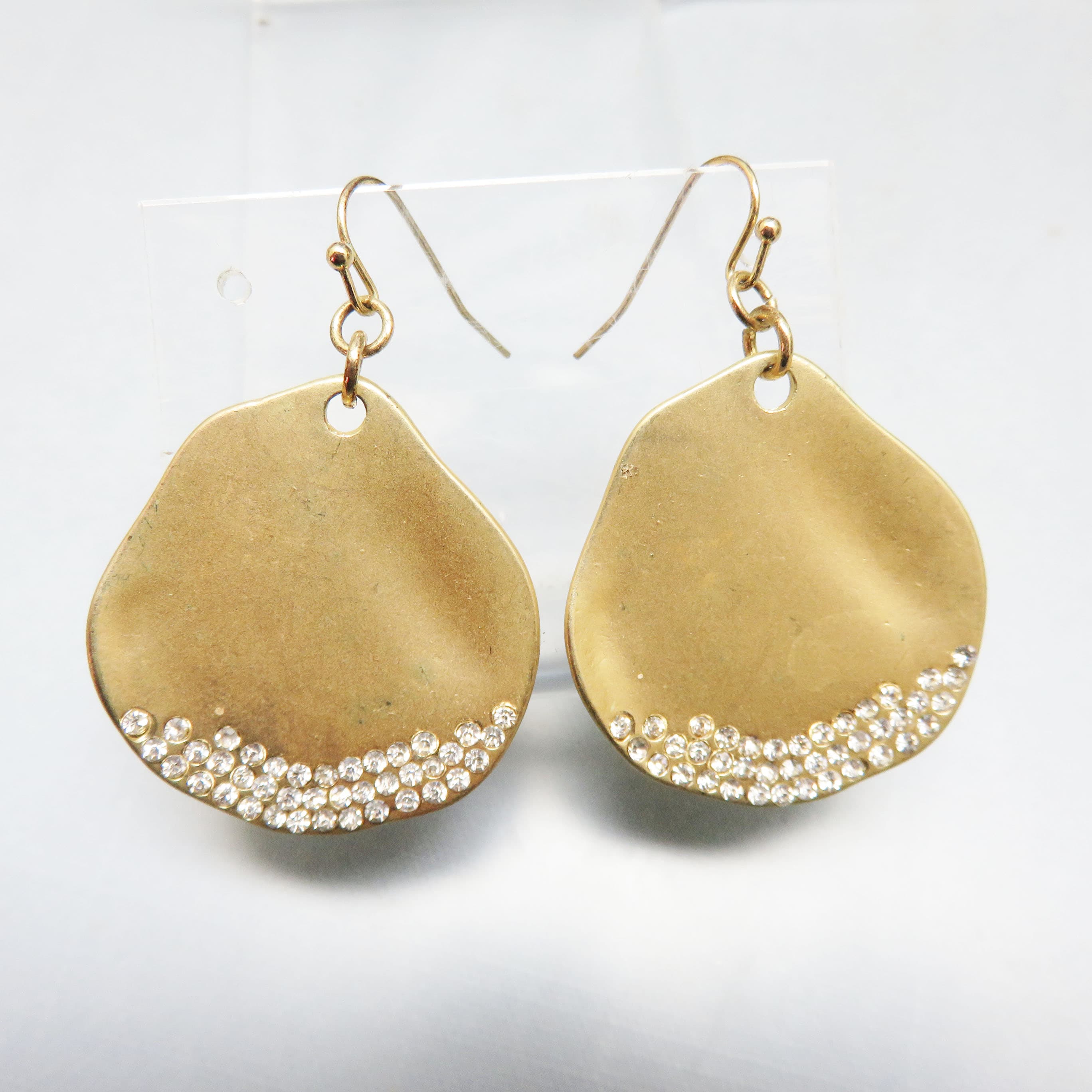 Goldtone Teardrop Earrings with Rhinestone Crescent