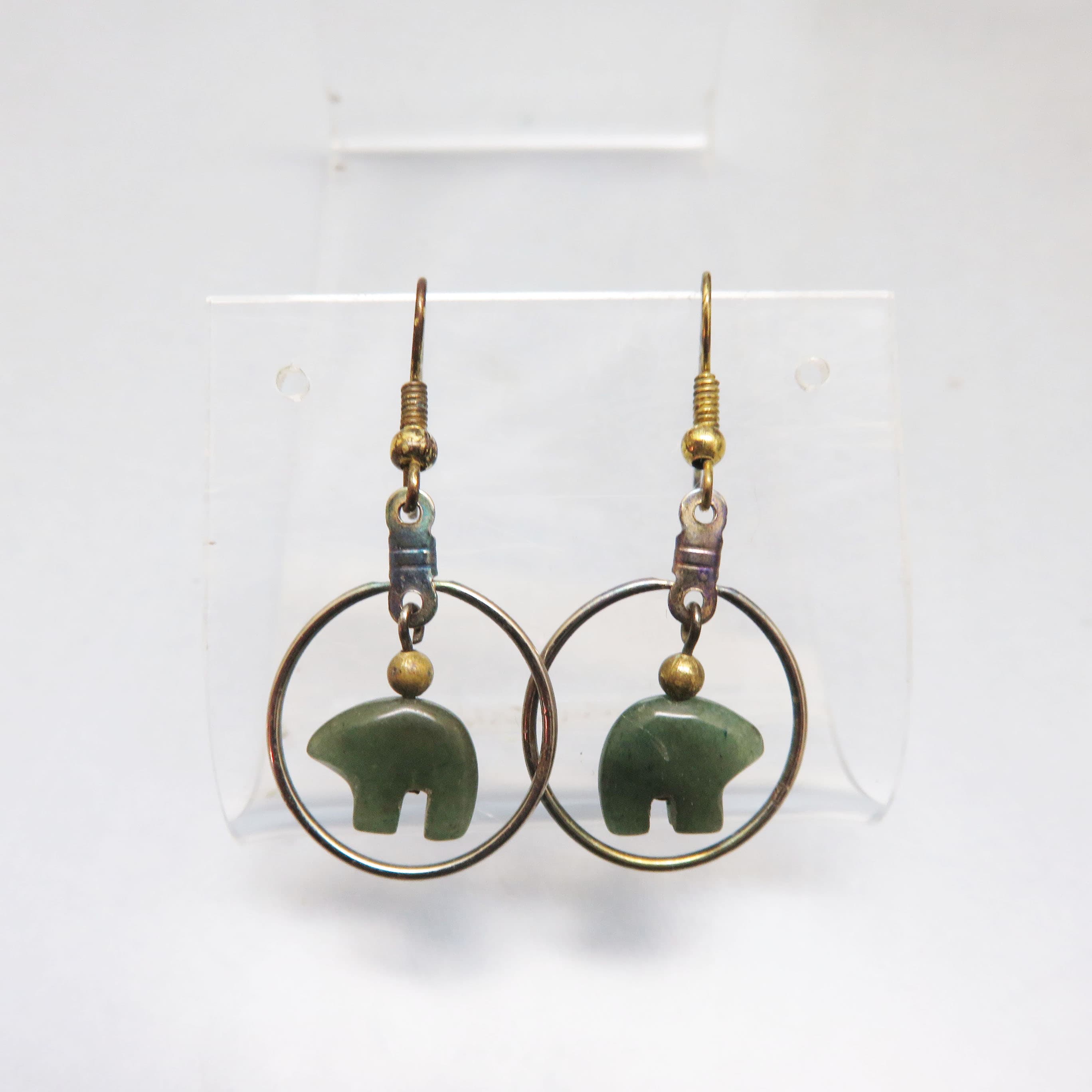 Canadian Nephrite Jade Bear Hoop Earrings