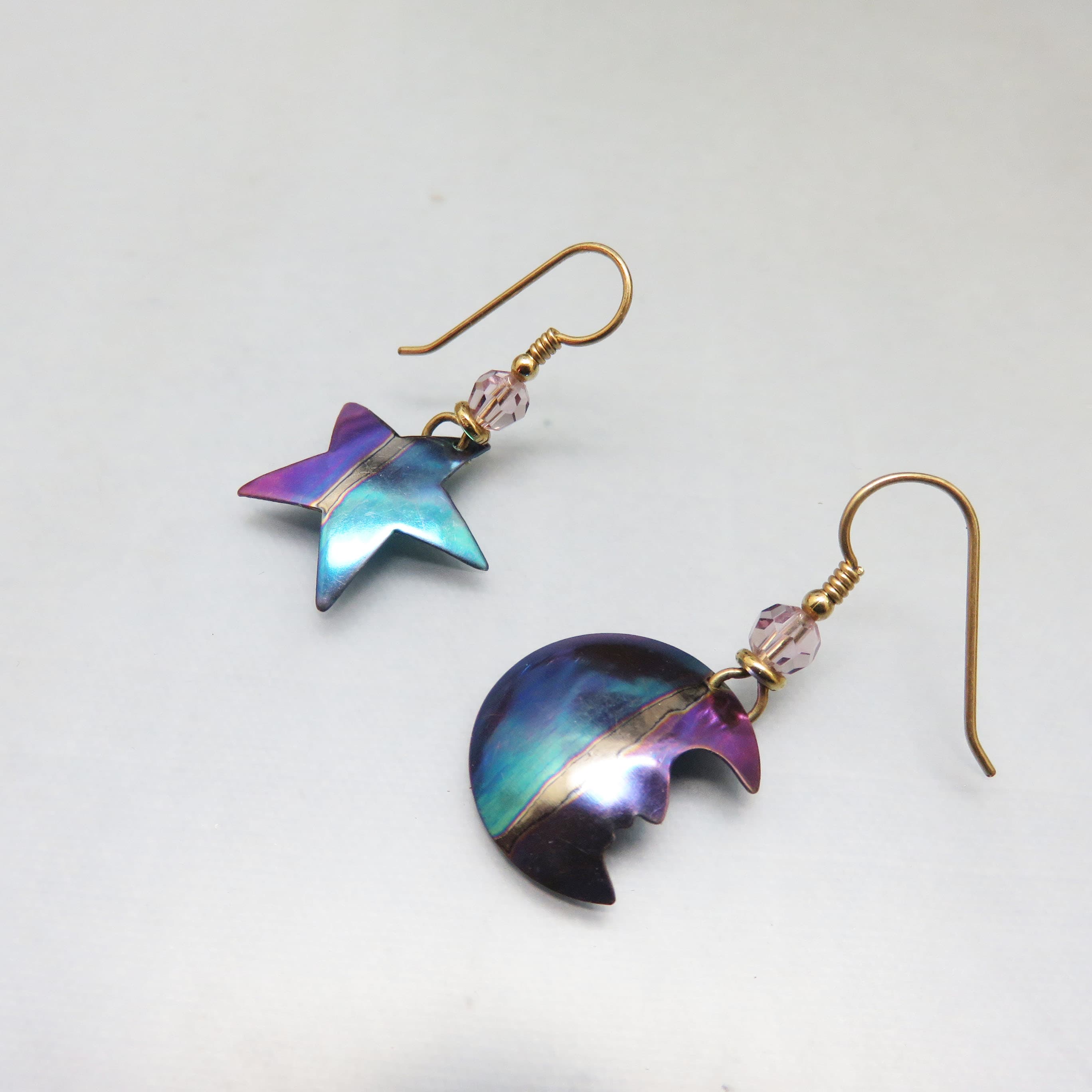 Iridescent Moon and Star Mismatched Earrings