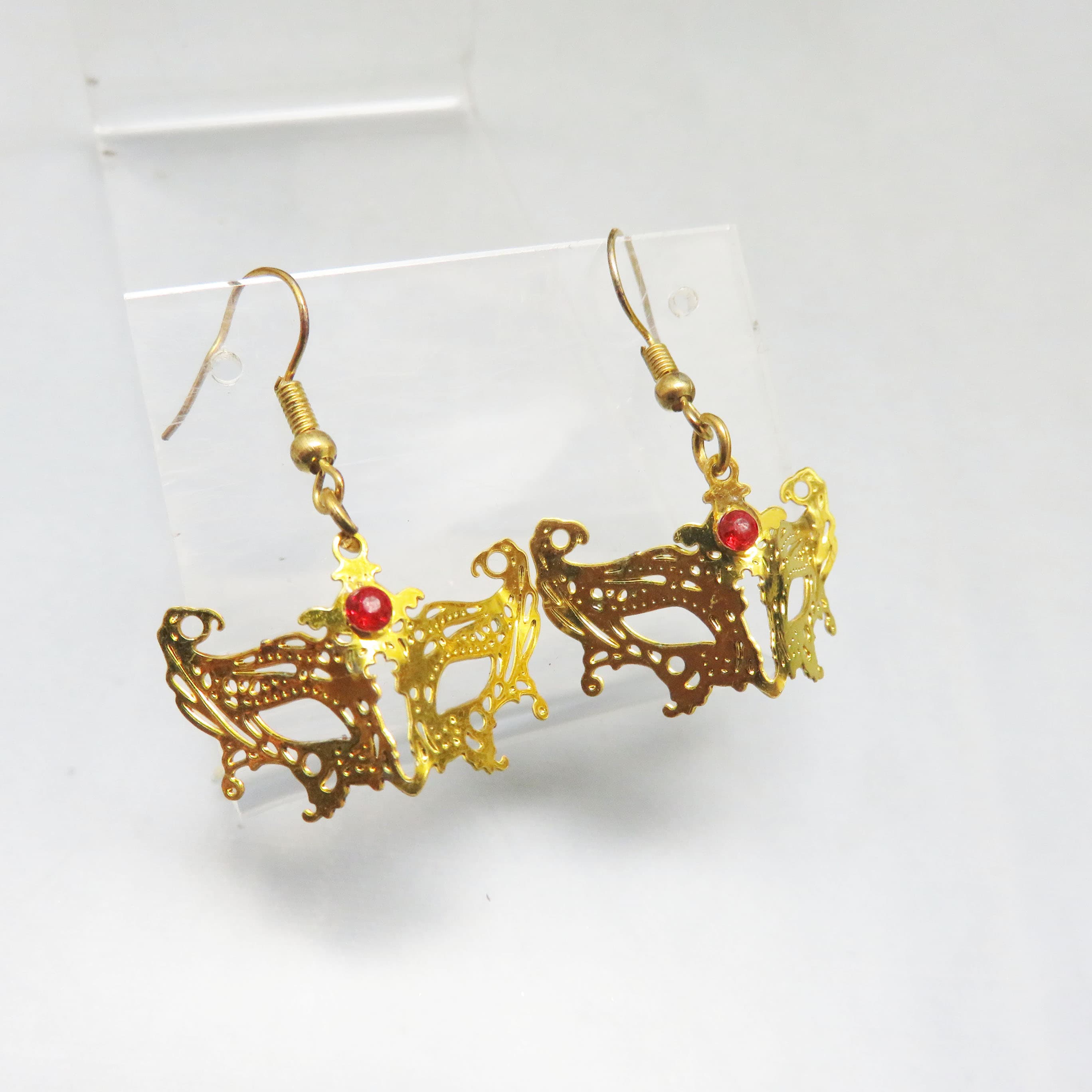 Goldtone Double-Sided Mardi Gras Mask Earrings