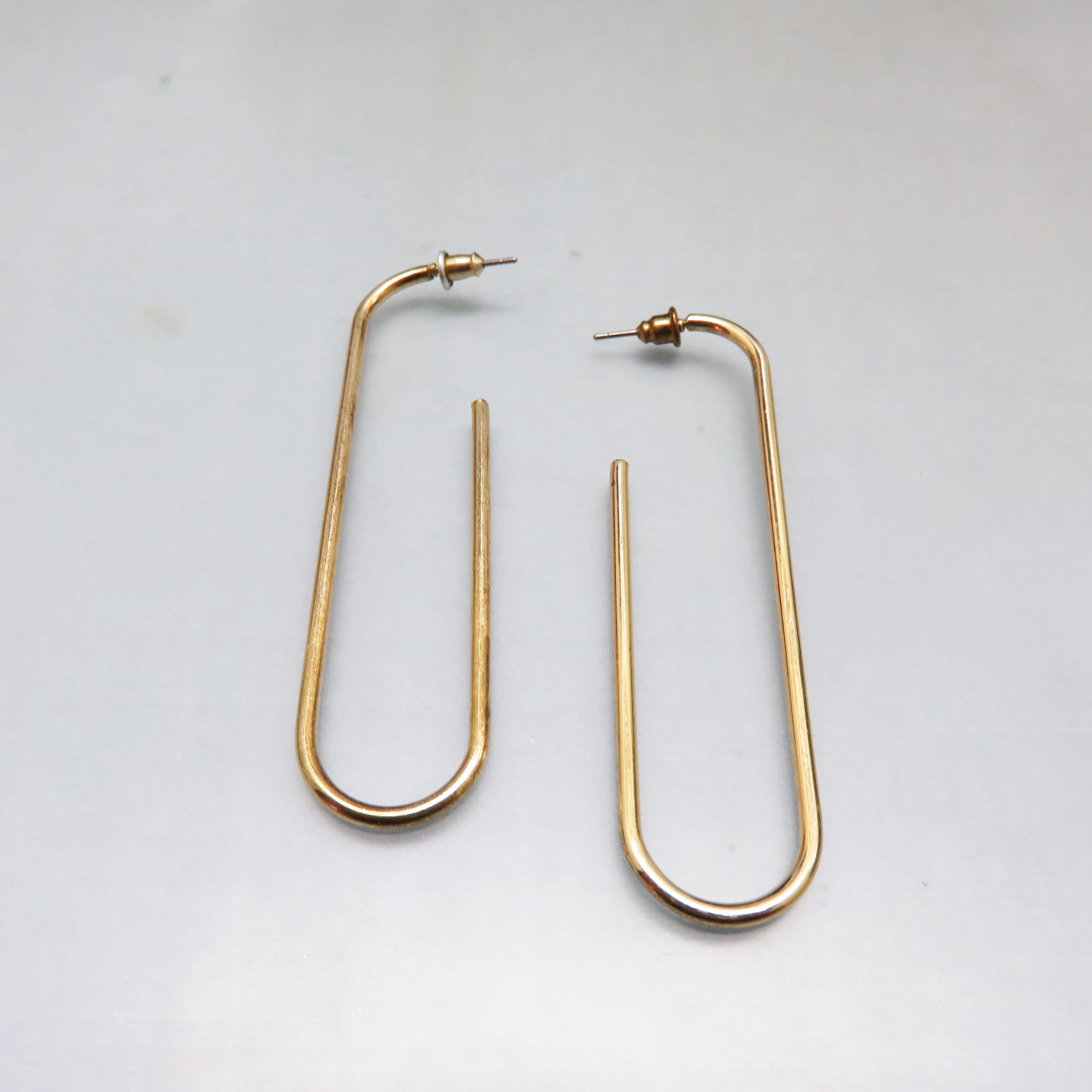 Vintage Gold-Plated Long Paperclip Hoop Earrings