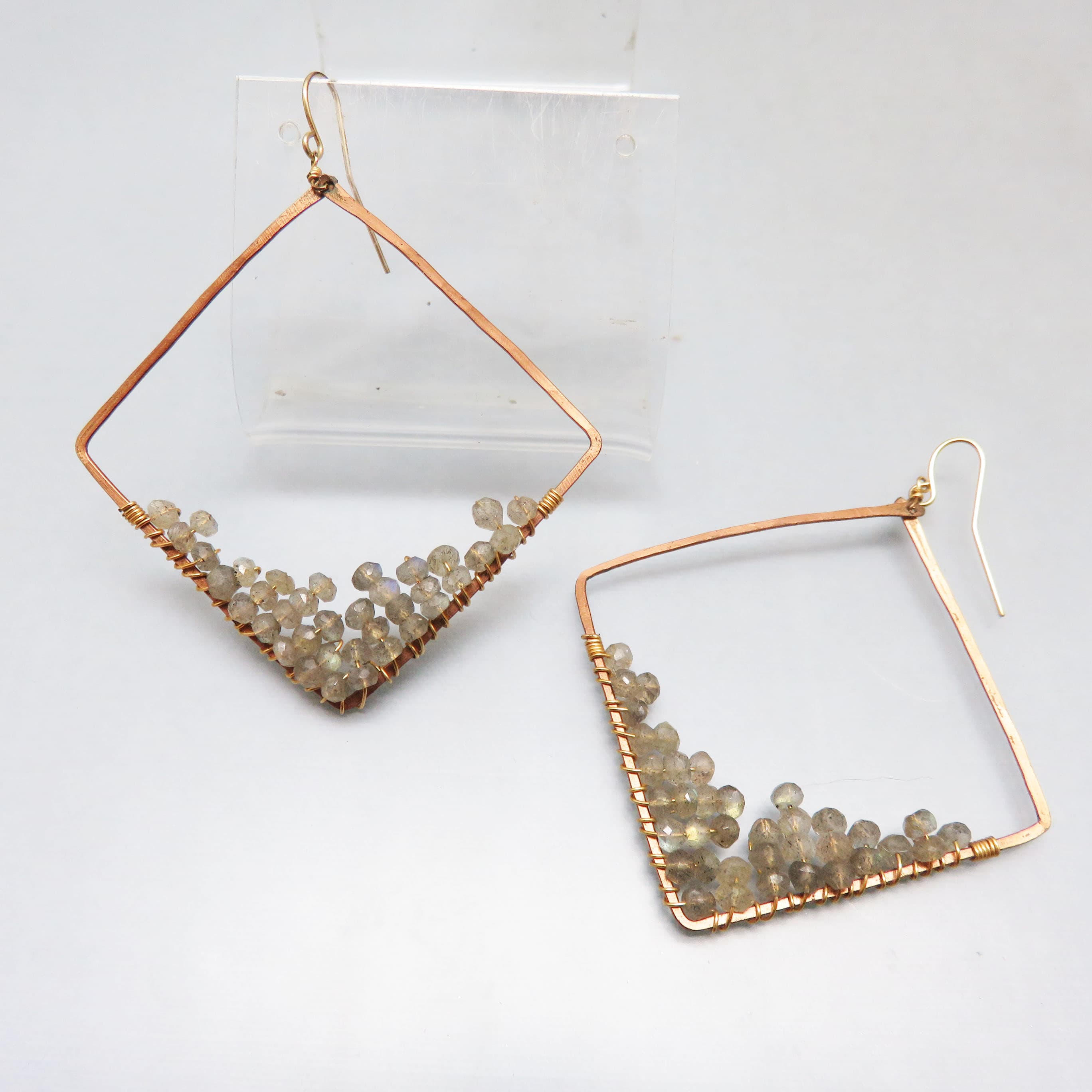 Labradorite Cascade Hand-Beaded Copper Earrings