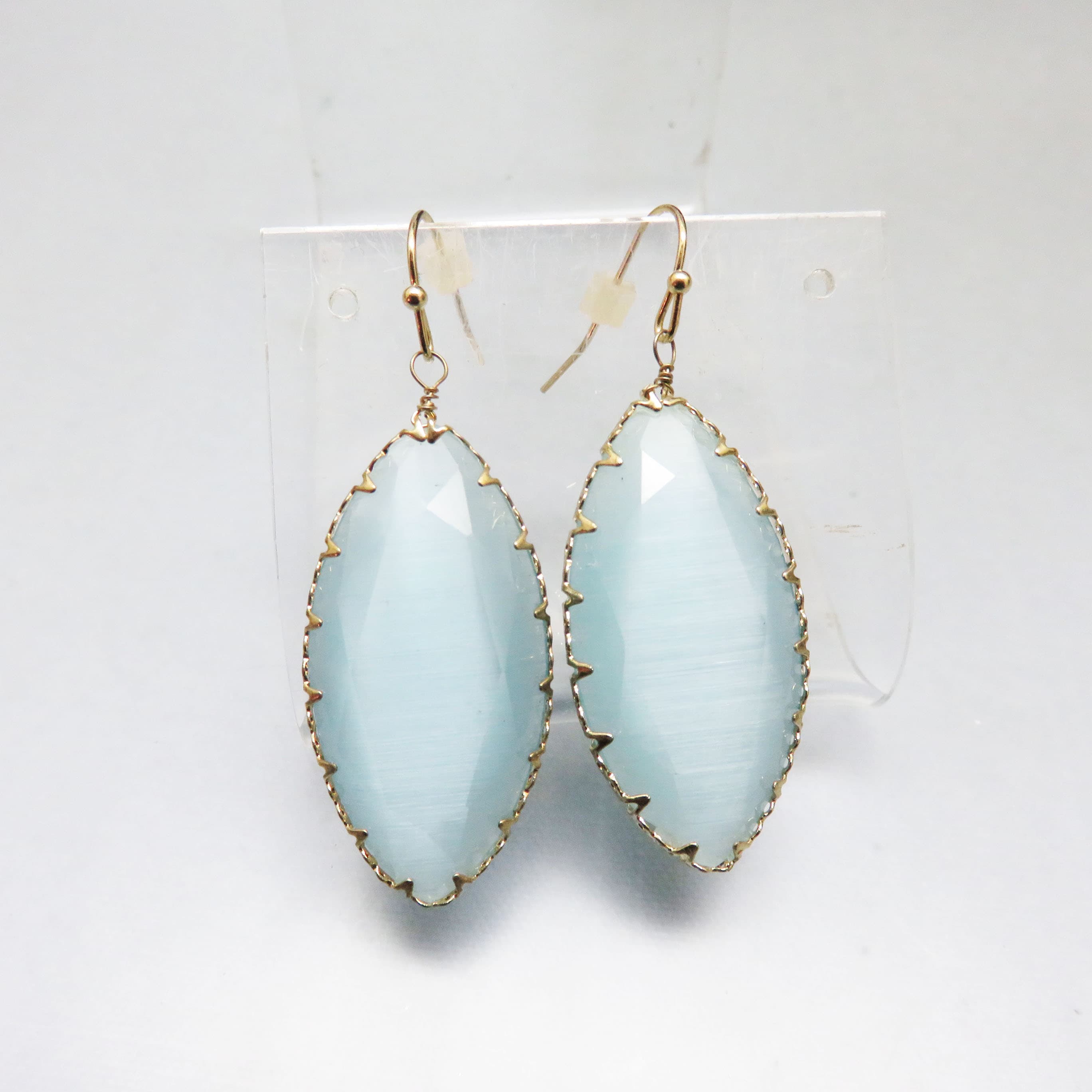 Aqua Moonlight Cat’s-Eye Glass Earrings