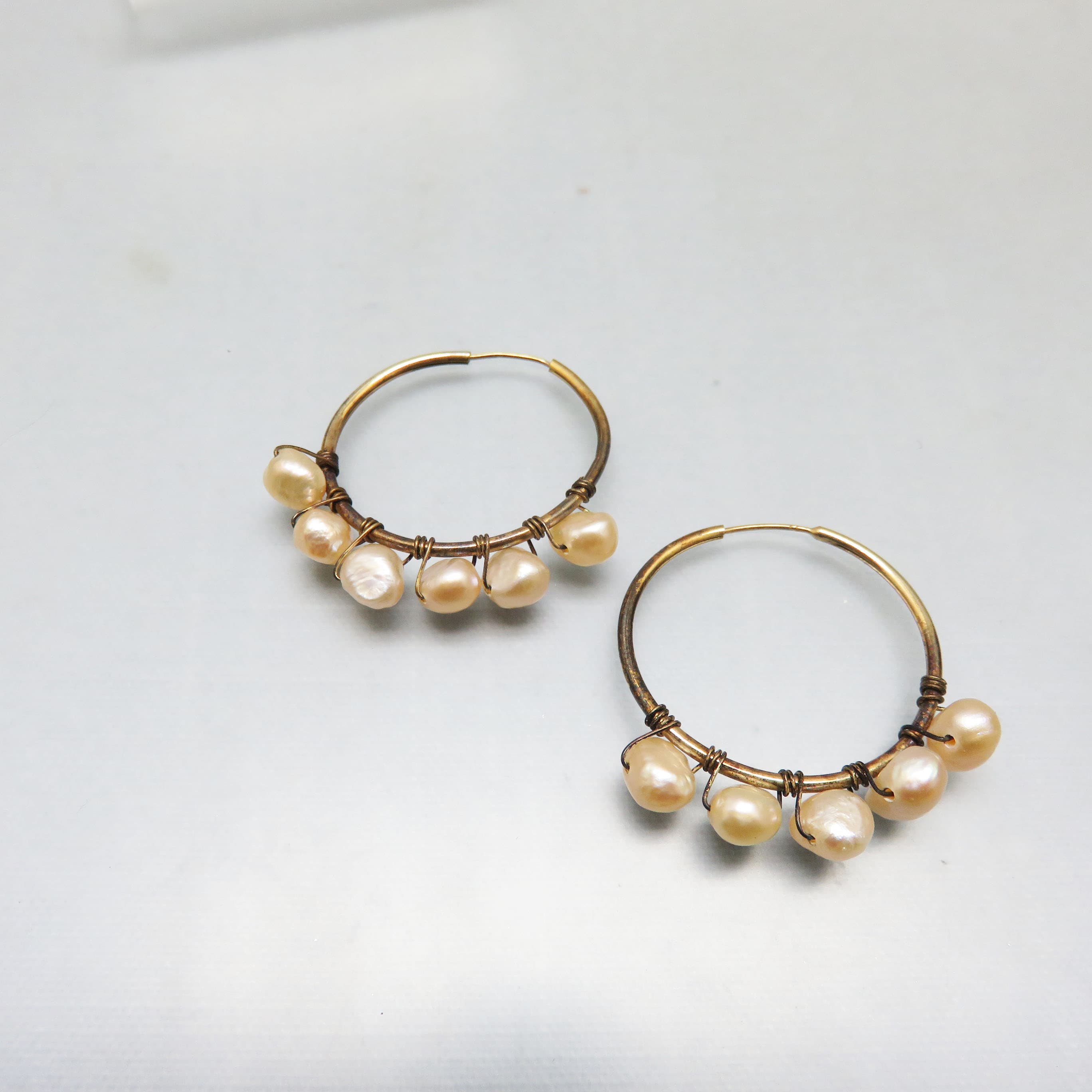 Golden Metal Pearl Garland Hoop Earrings
