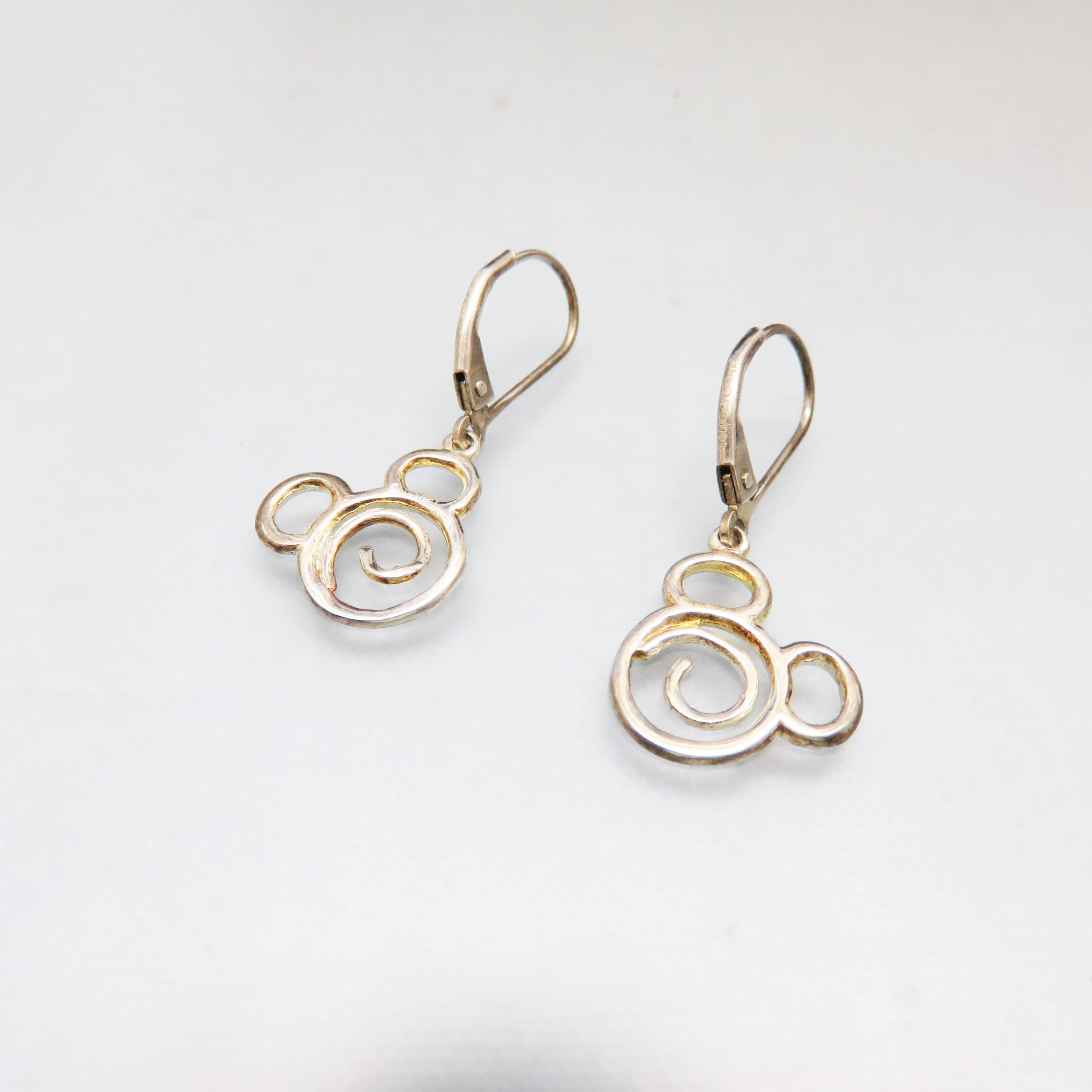 Disney Sterling Silver Spiral Mickey Mouse Lever Back Earrings