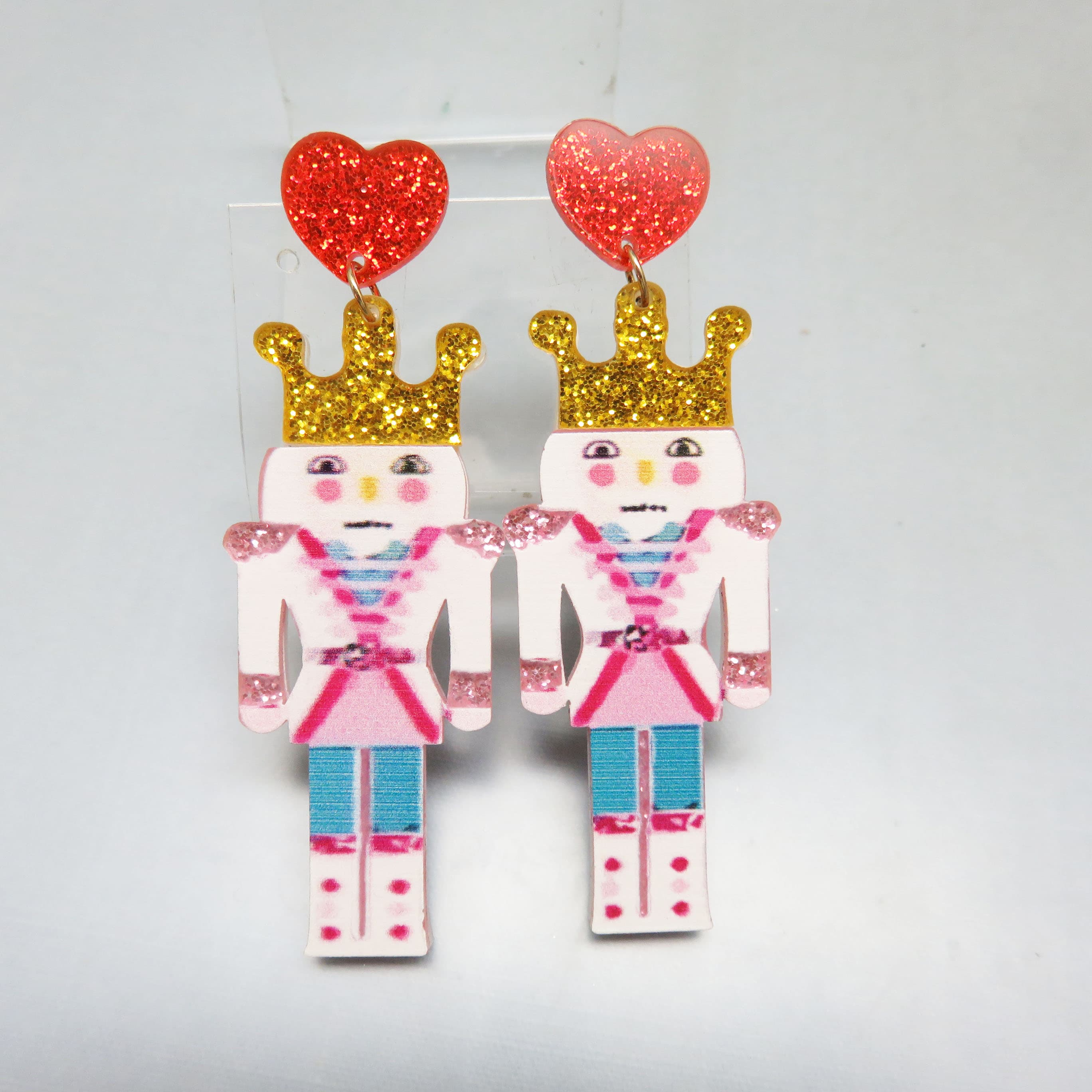 Pink Glitter Nutcracker Acetate Statement Earrings