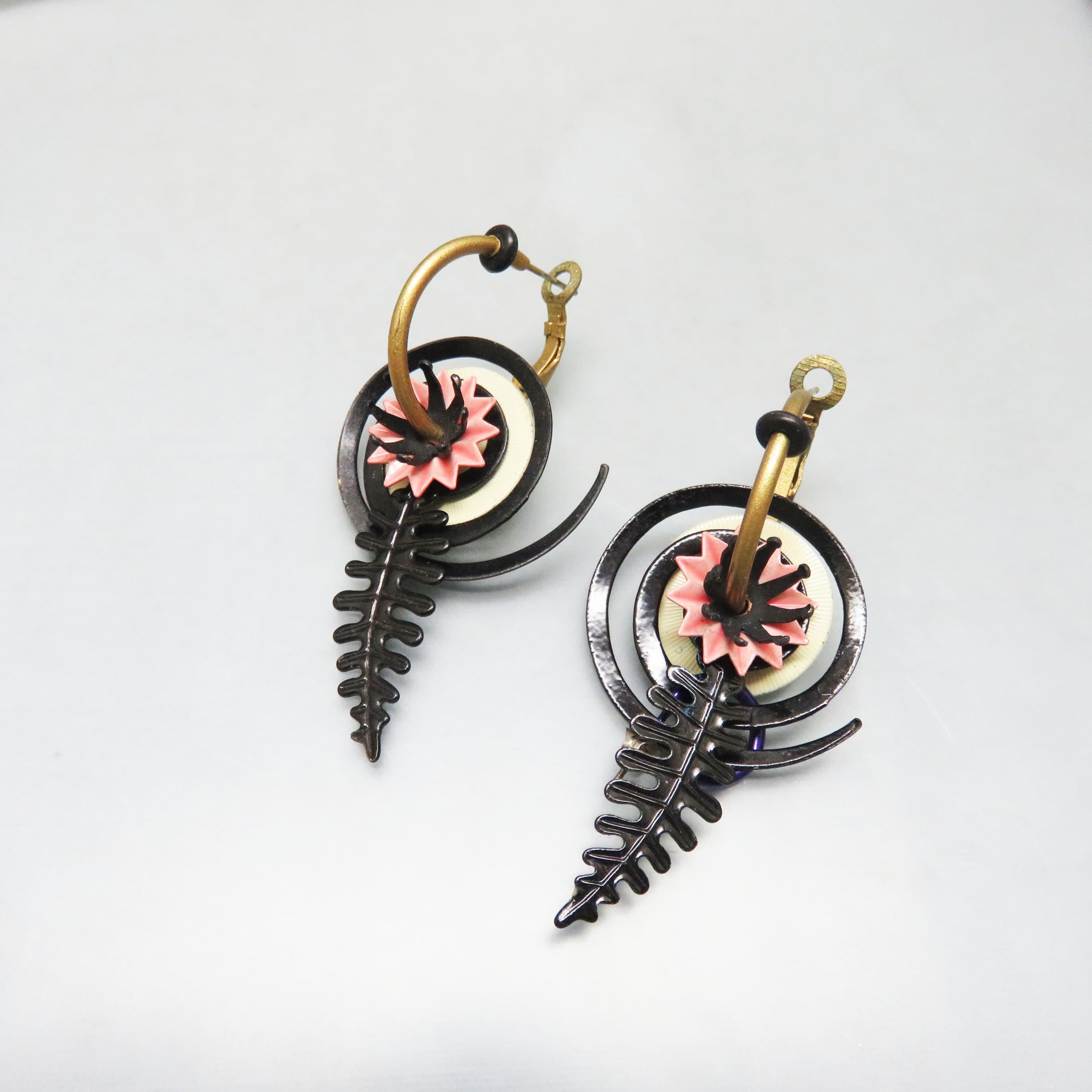 Far-Out Mixed-Media Floral Hoop Dangle Earrings
