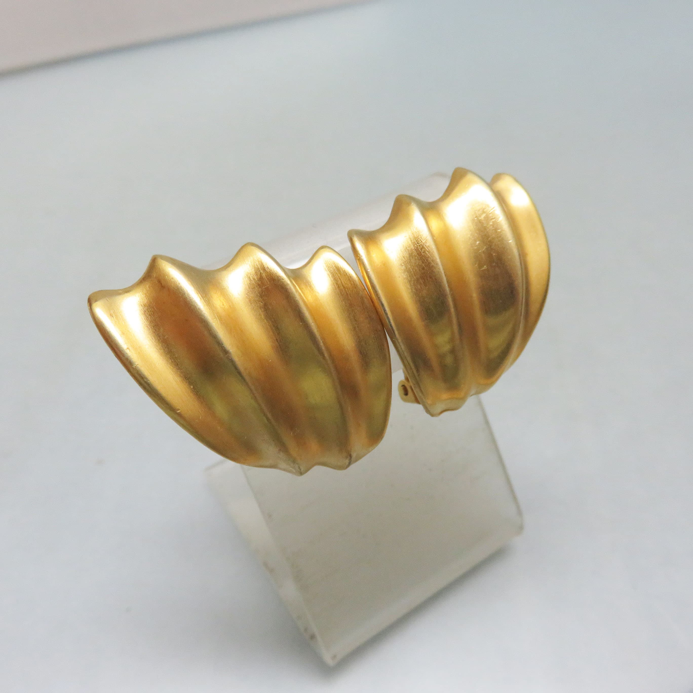 1980s Express Matte Goldtone Bat-Wing Clip Earrings