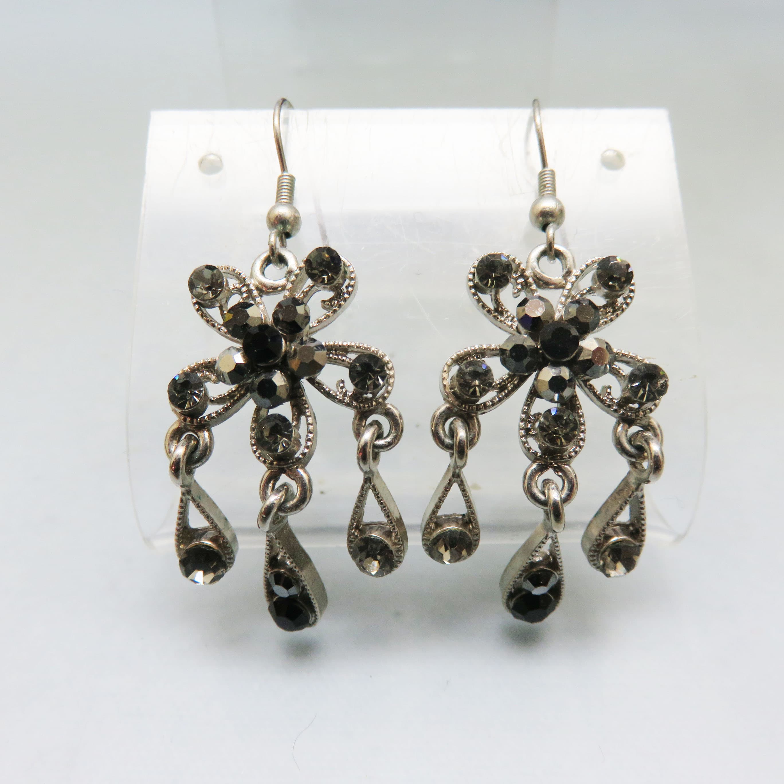Midnight Hematite Floral Chandelier Earrings