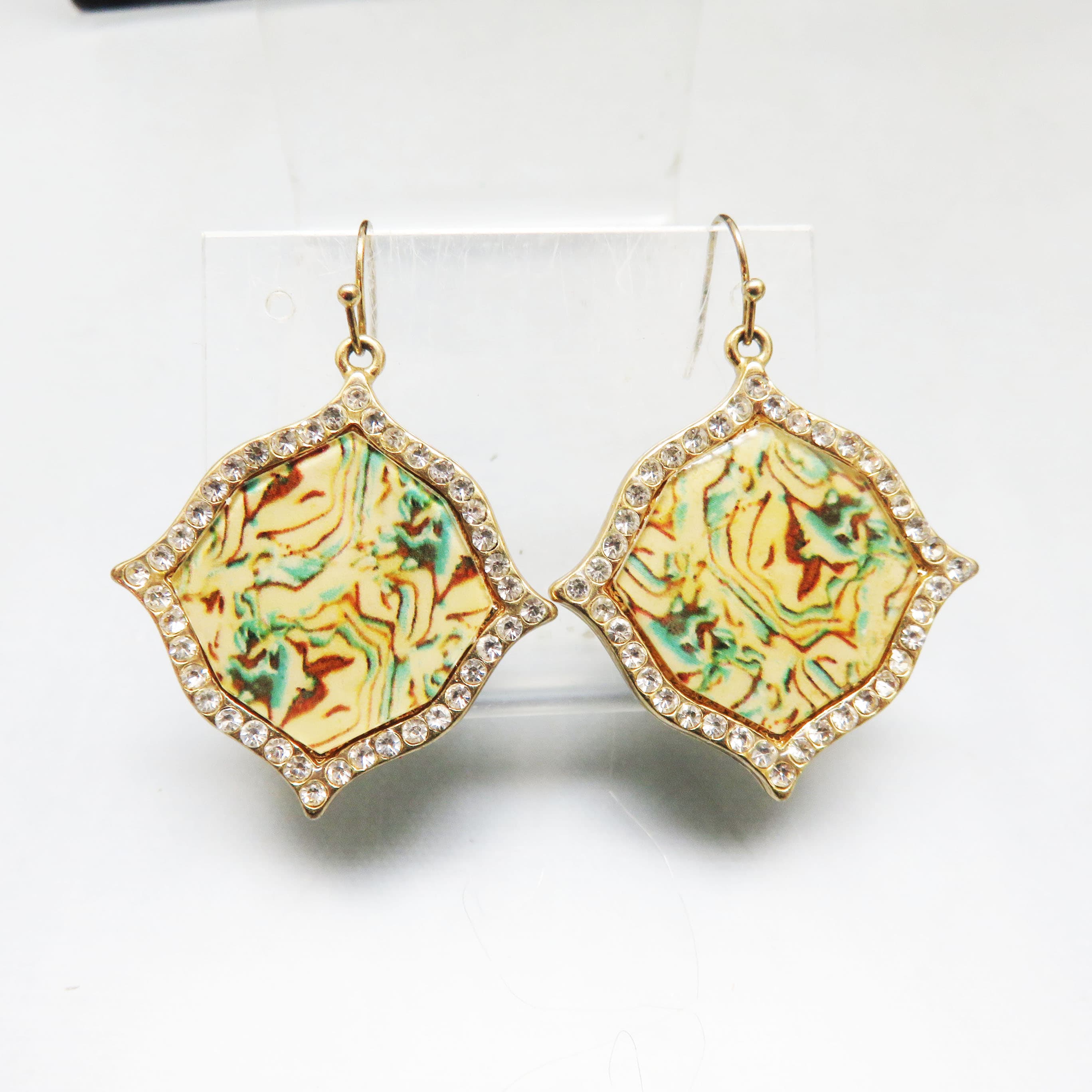 Marbled Mosaic Rhinestone Pierced Earrings