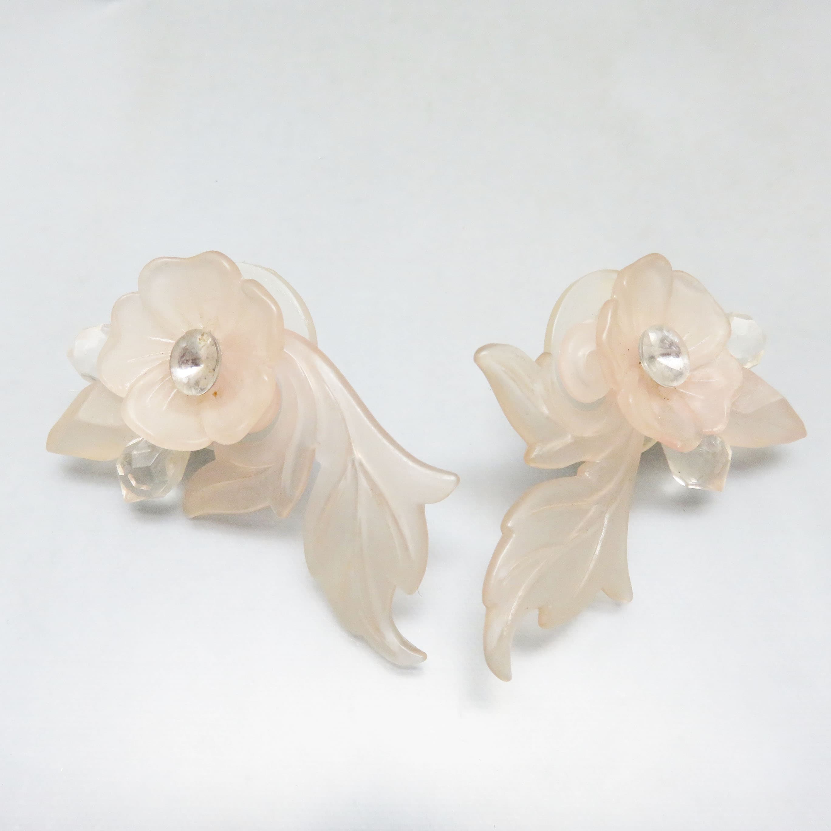 Vintage Pale Pink Acrylic Floral Spray Earrings
