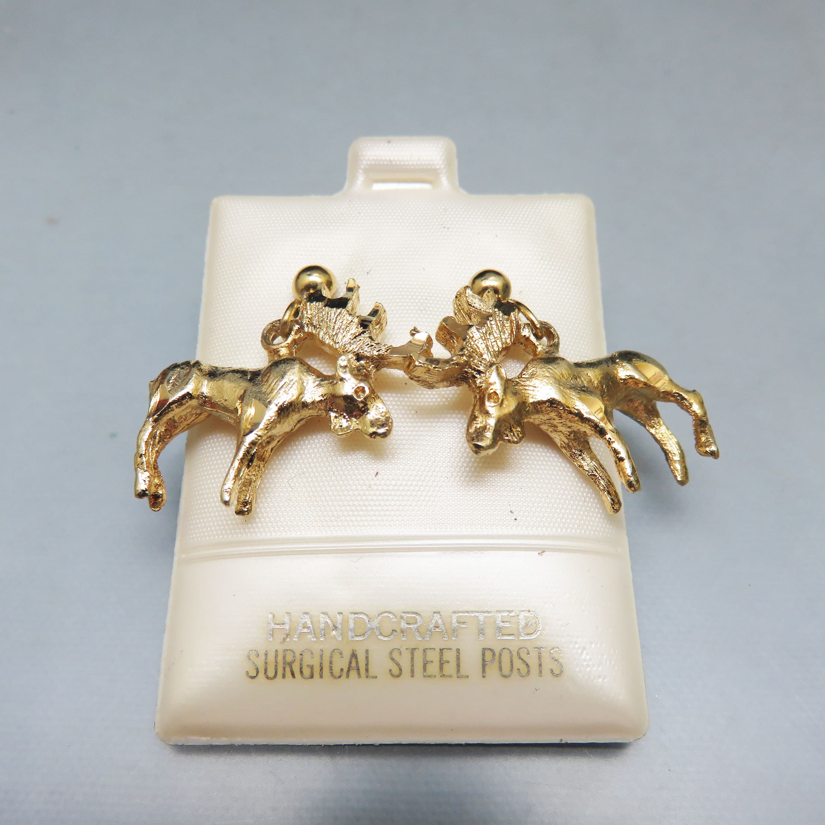 Vintage Gold-Plated Standing Bull Moose Earrings