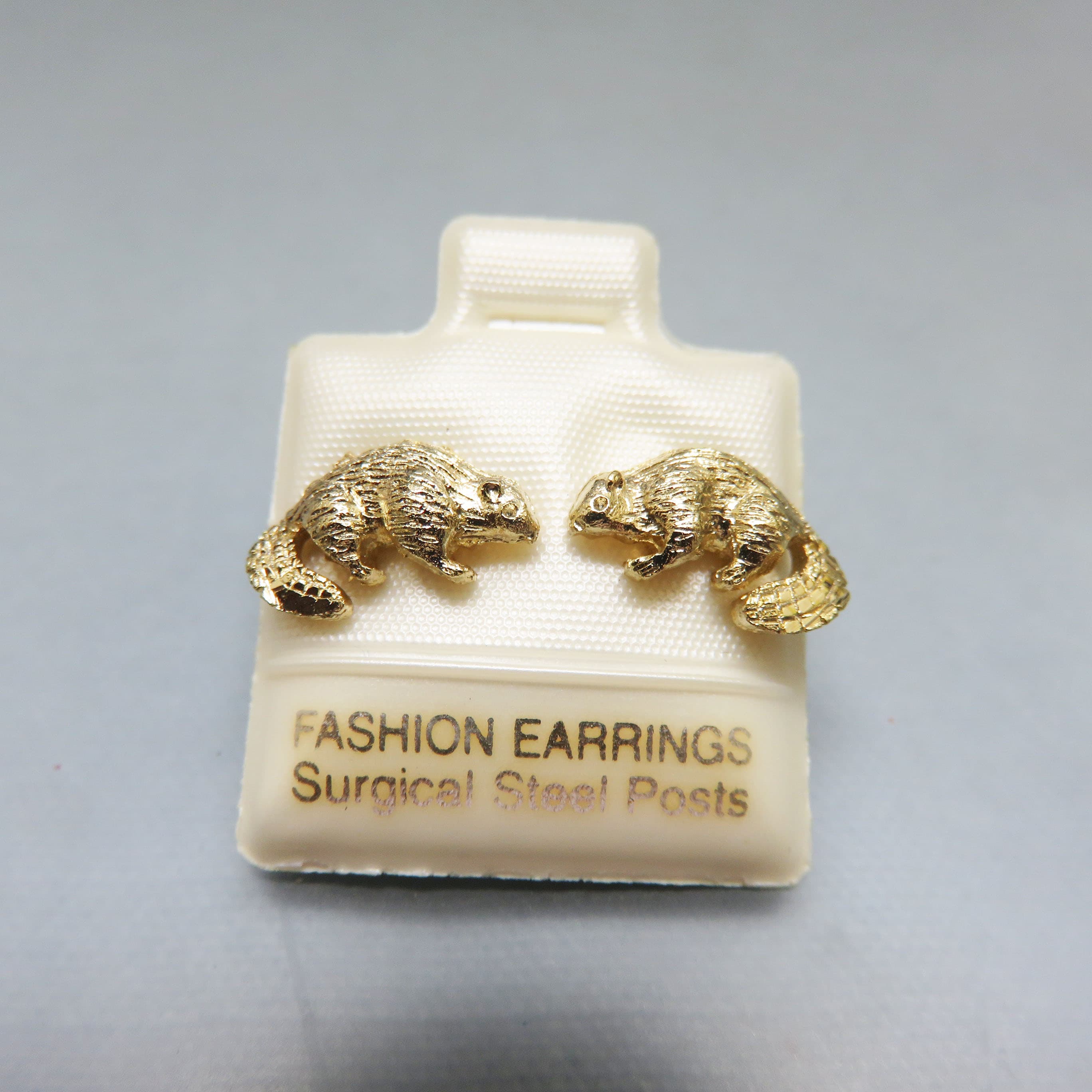 Vintage Gold-Plated Beaver Stud Earrings – Mint Old Store Stock