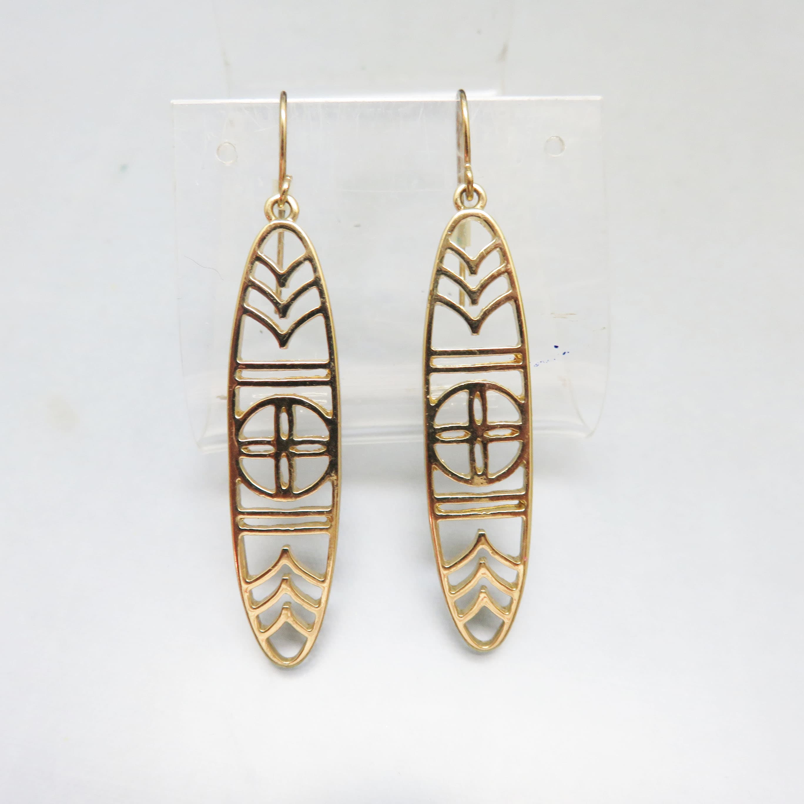 Goldtone African Shield-Inspired Openwork Dangle Earrings