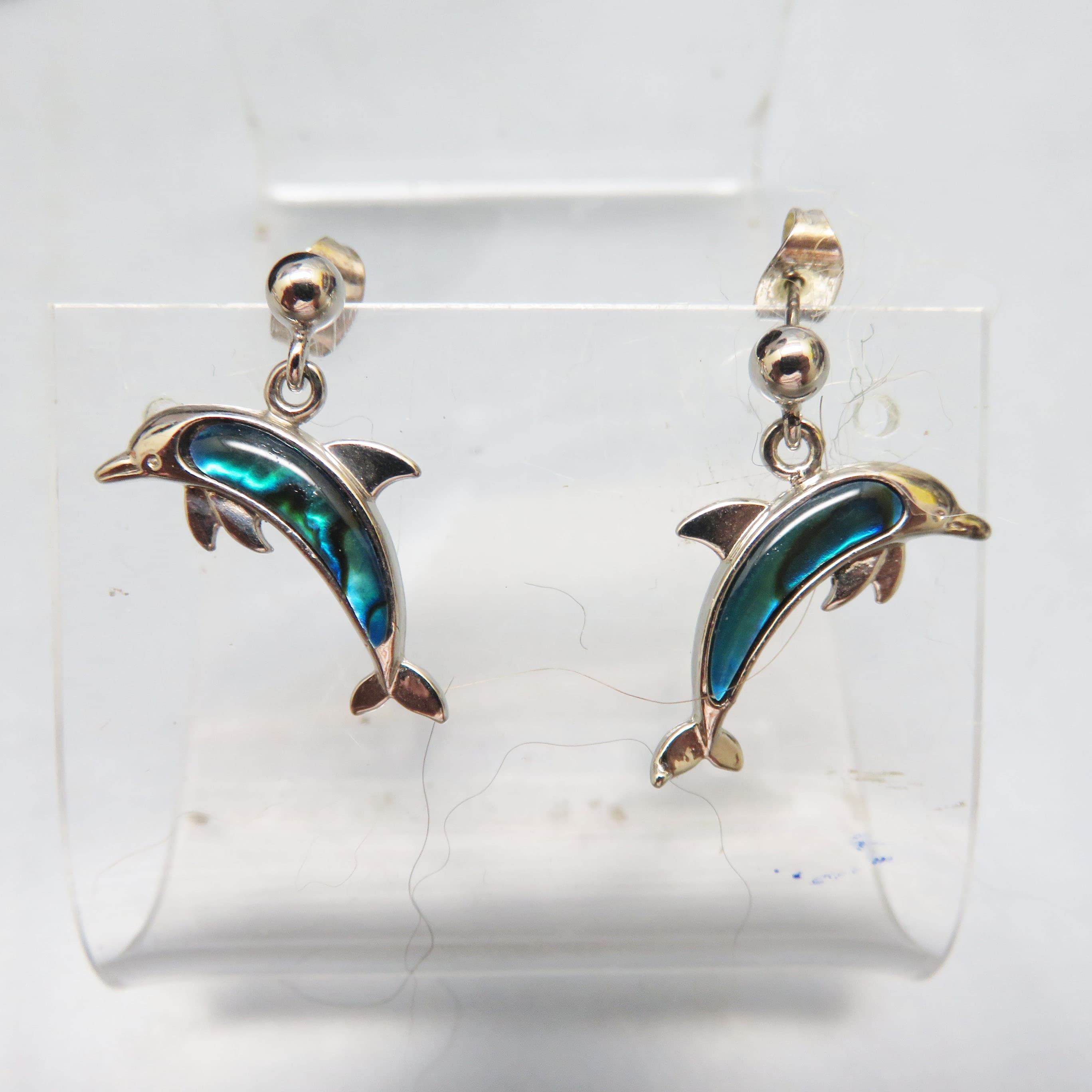 WM Wheeler Paua Shell Dolphin Post Dangle Earrings