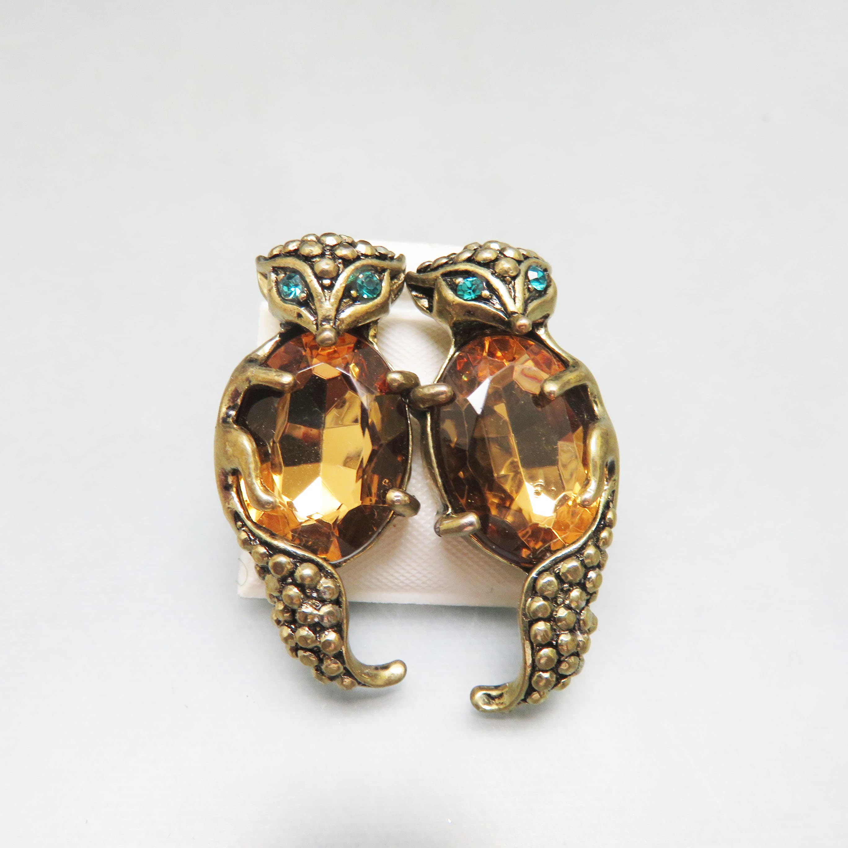 Antiqued Goldtone Jeweled Fox Post Earrings