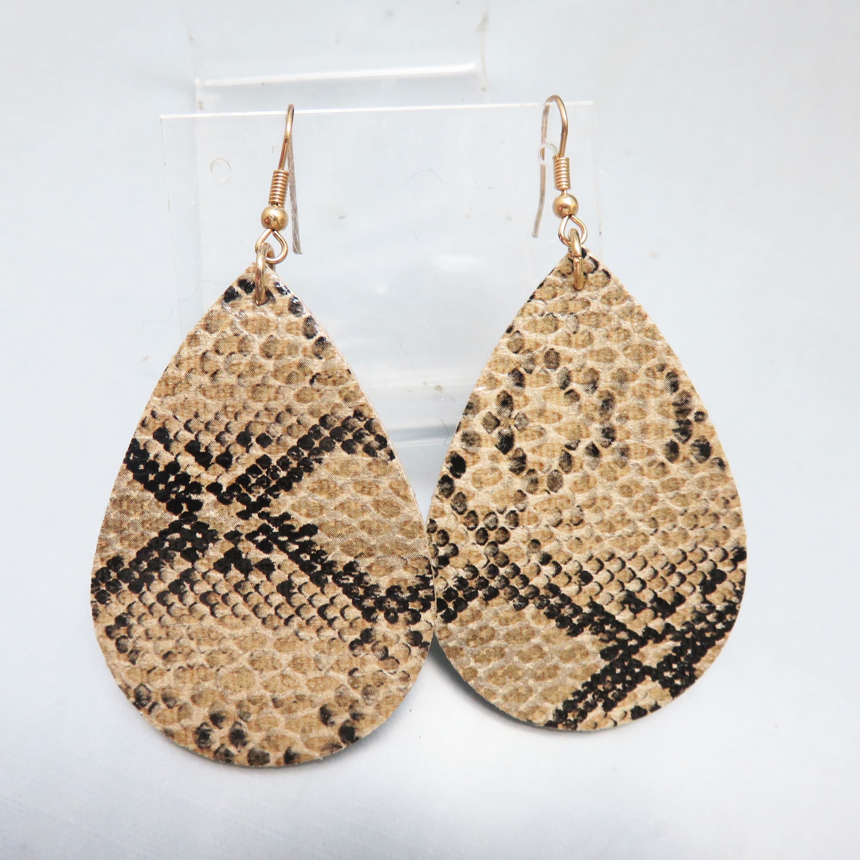Rattlesnake Print Vinyl Teardrop Earrings