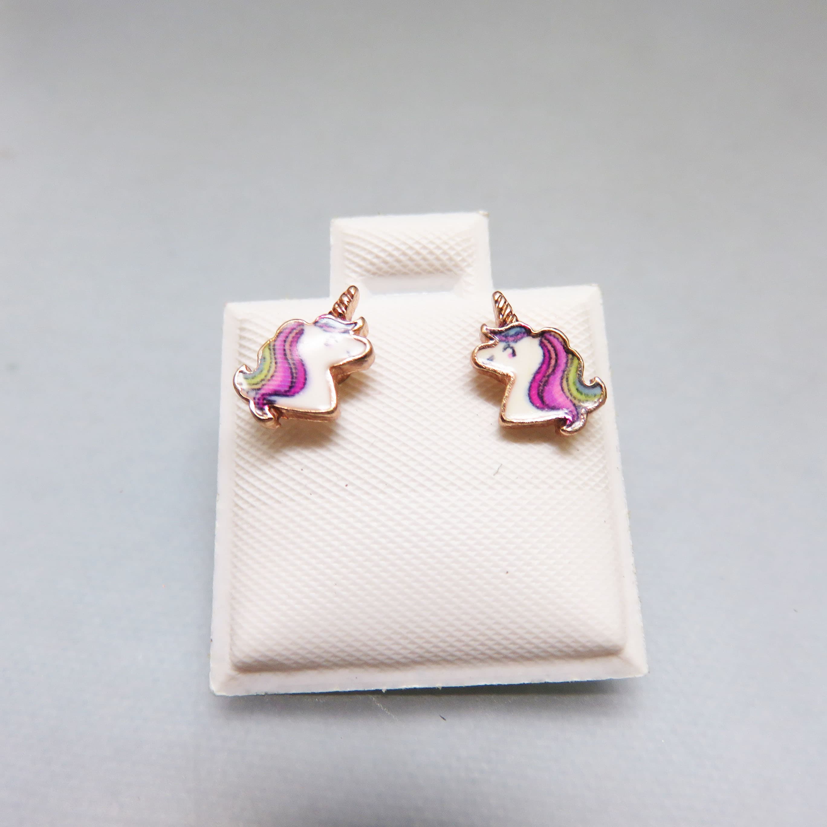 Tiny Rainbow Unicorn Goldtone Stud Earrings – Colorful Fantasy Jewelry