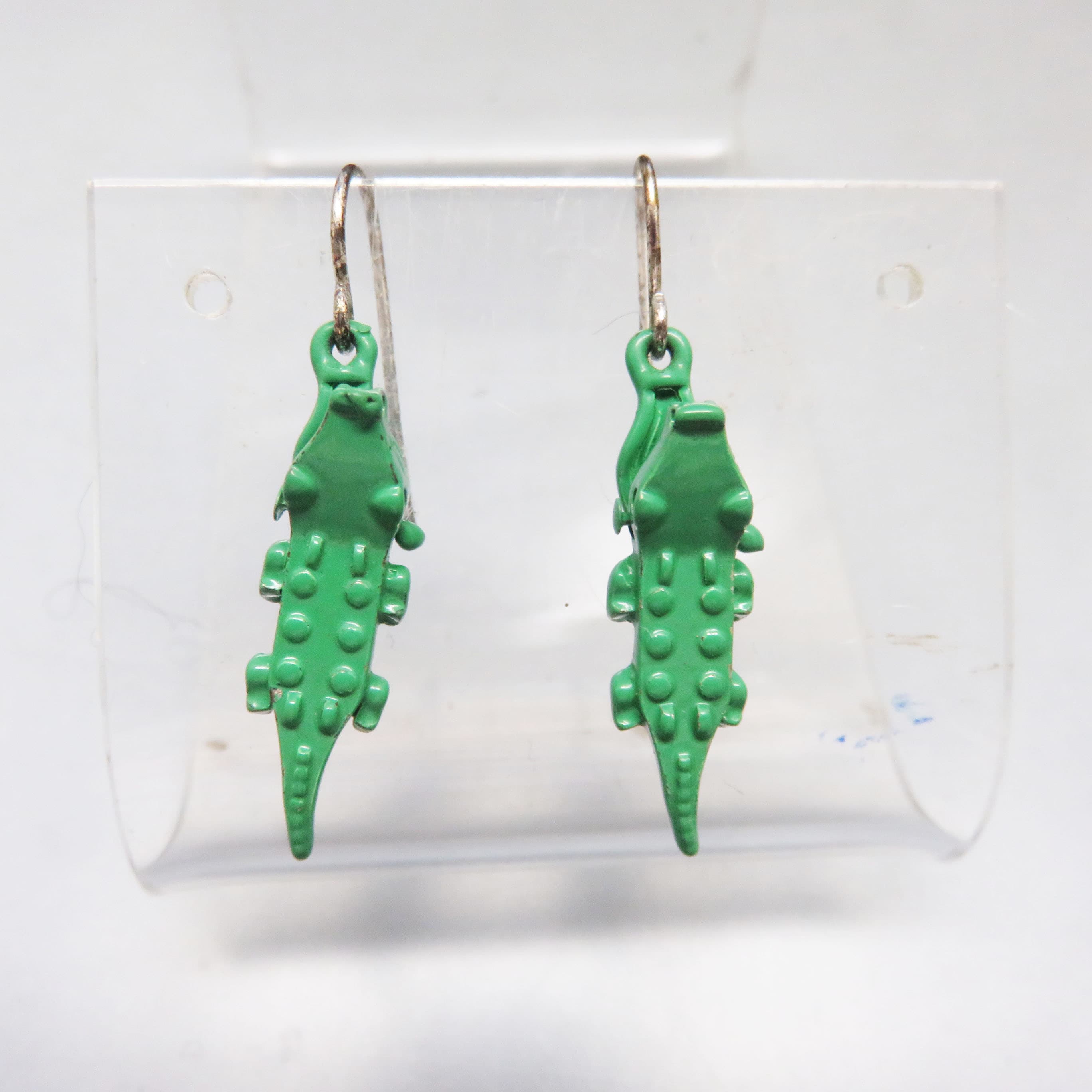 Green Hinged-Jaw Alligator Dangle Earrings